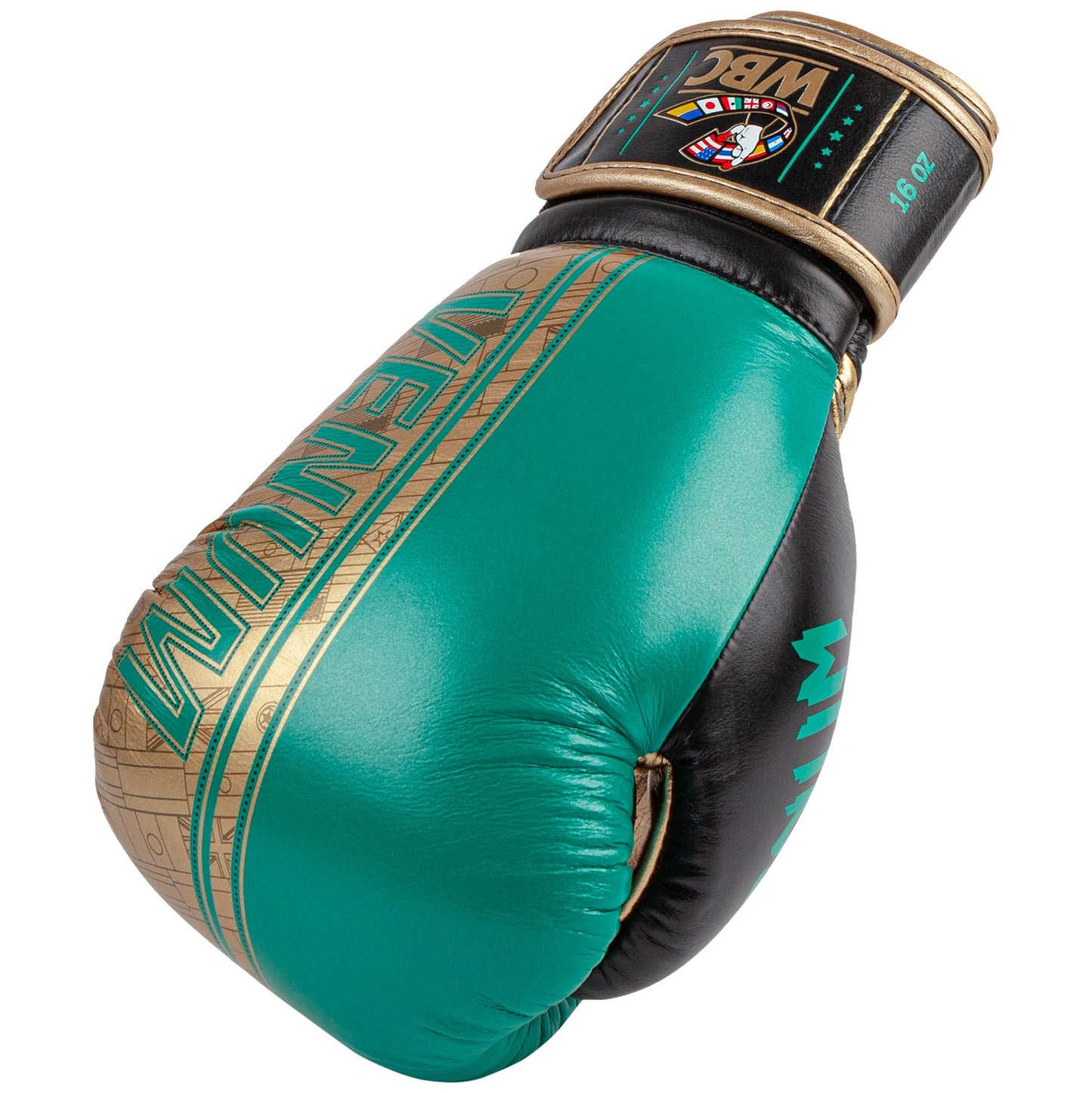 Gants de boxe Pro Venum Shield - Edition limitée WBC - Velcro - Vert Métallique/Doré - Gants de boxe Pro
