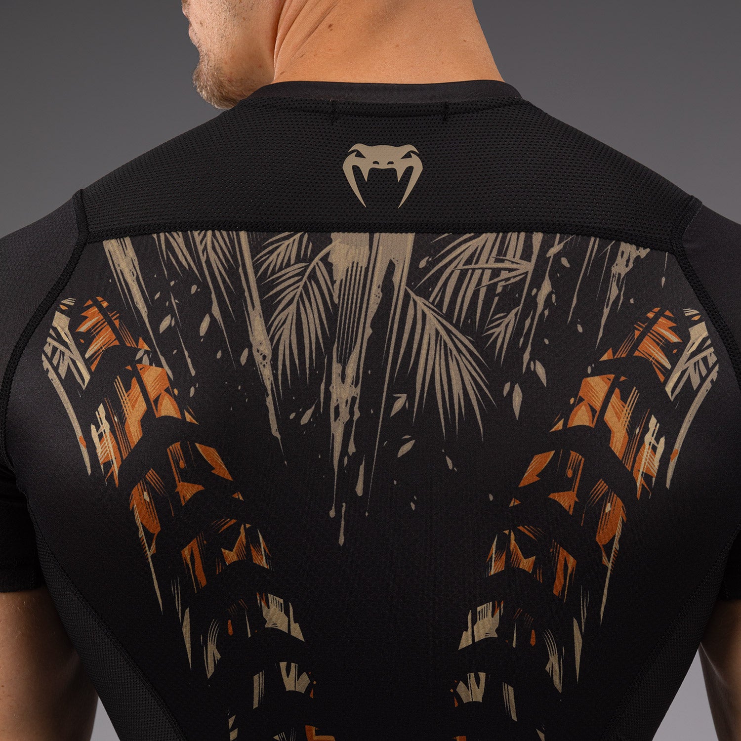 Rashguard à Manches Courtes Venum Tiger pour Hommes - Noir/Orange Néon - product-type_T-Shirts de Compression
