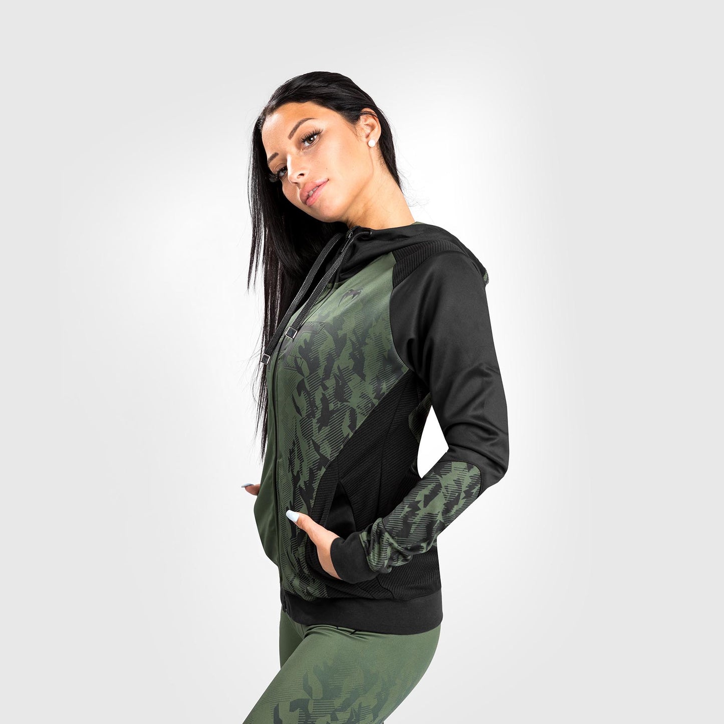 Sweatshirt Zippé Femme UFC Venum Authentic Fight Week - Kaki
