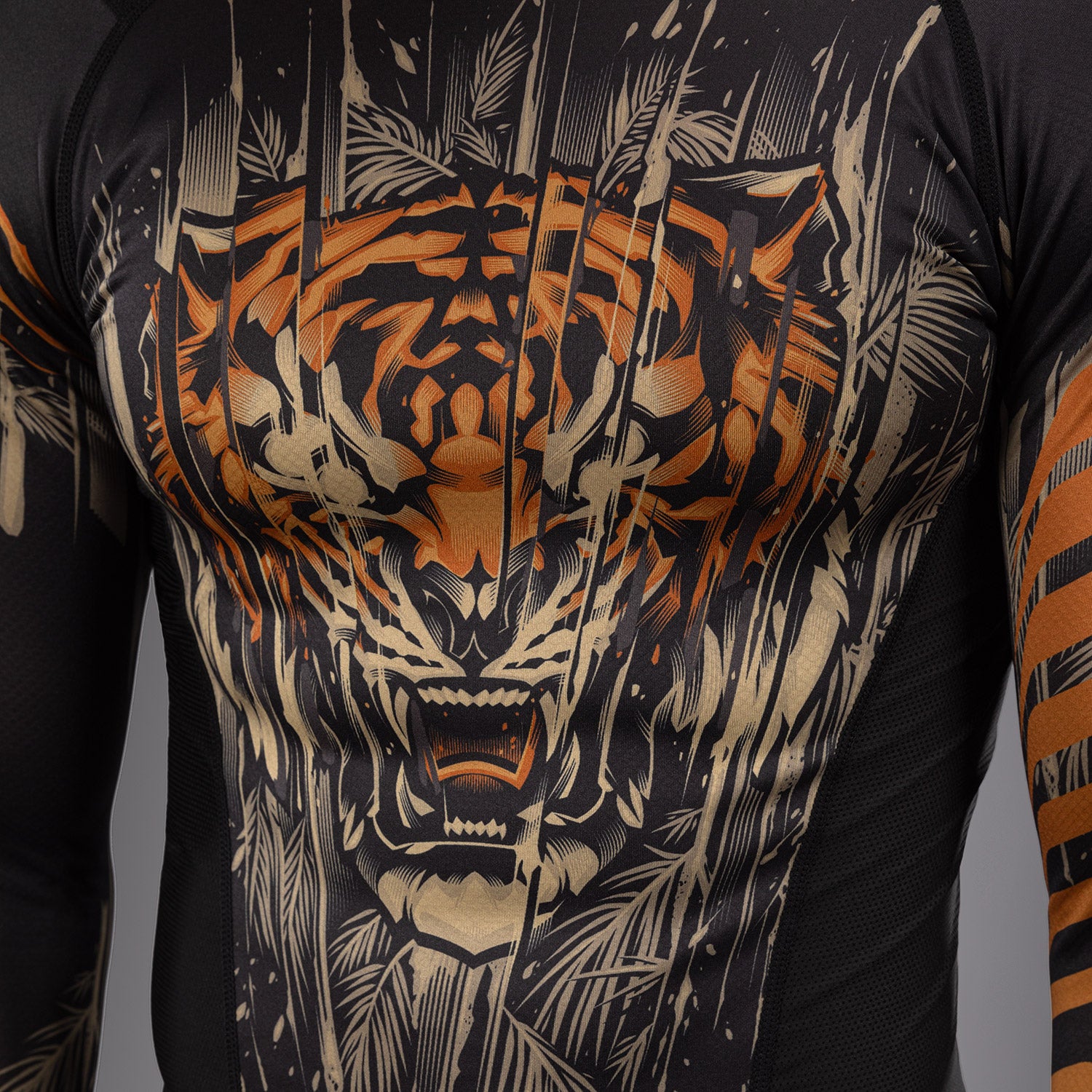 Rashguard à Manches Longues Venum Tiger pour Hommes - Noir/Orange Néon - product-type_T-Shirts de Compression