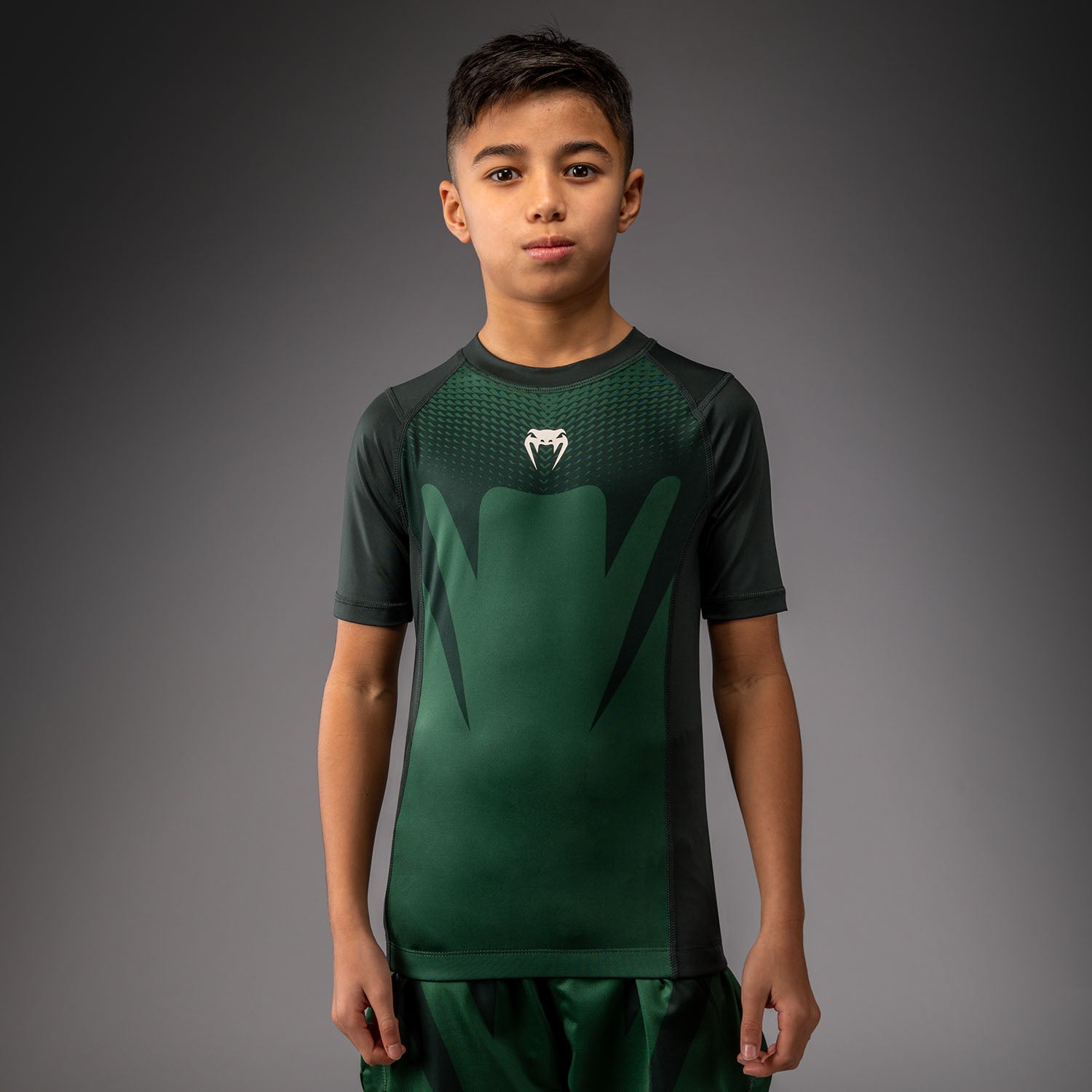 Rashguard Manches Courtes Enfant Venum Attack - Vert Forêt/ Blanc Cassé - product-type_T-Shirts de Compression