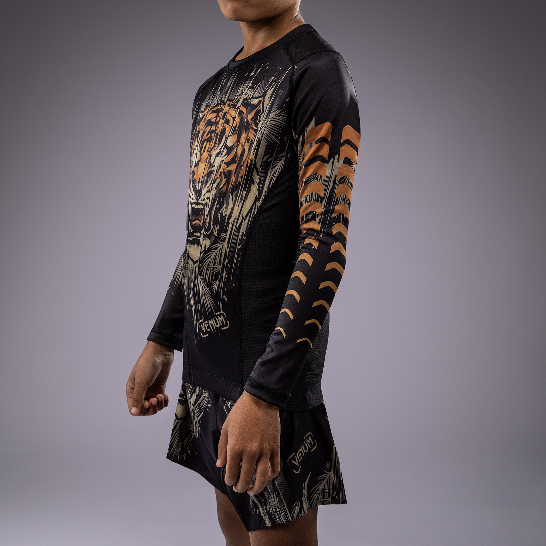 Rashguard à Manches Longues Venum Tiger pour Enfants - Noir/Orange Néon - product-type_T-Shirts de Compression
