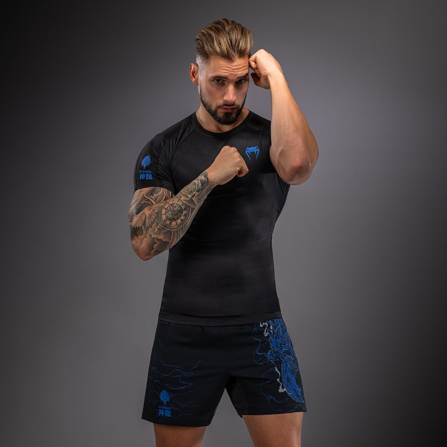 Rashguard à Manches Courtes Venum Thunder Dragon – Noir/Bleu Royal - product-type_T-Shirts de Compression