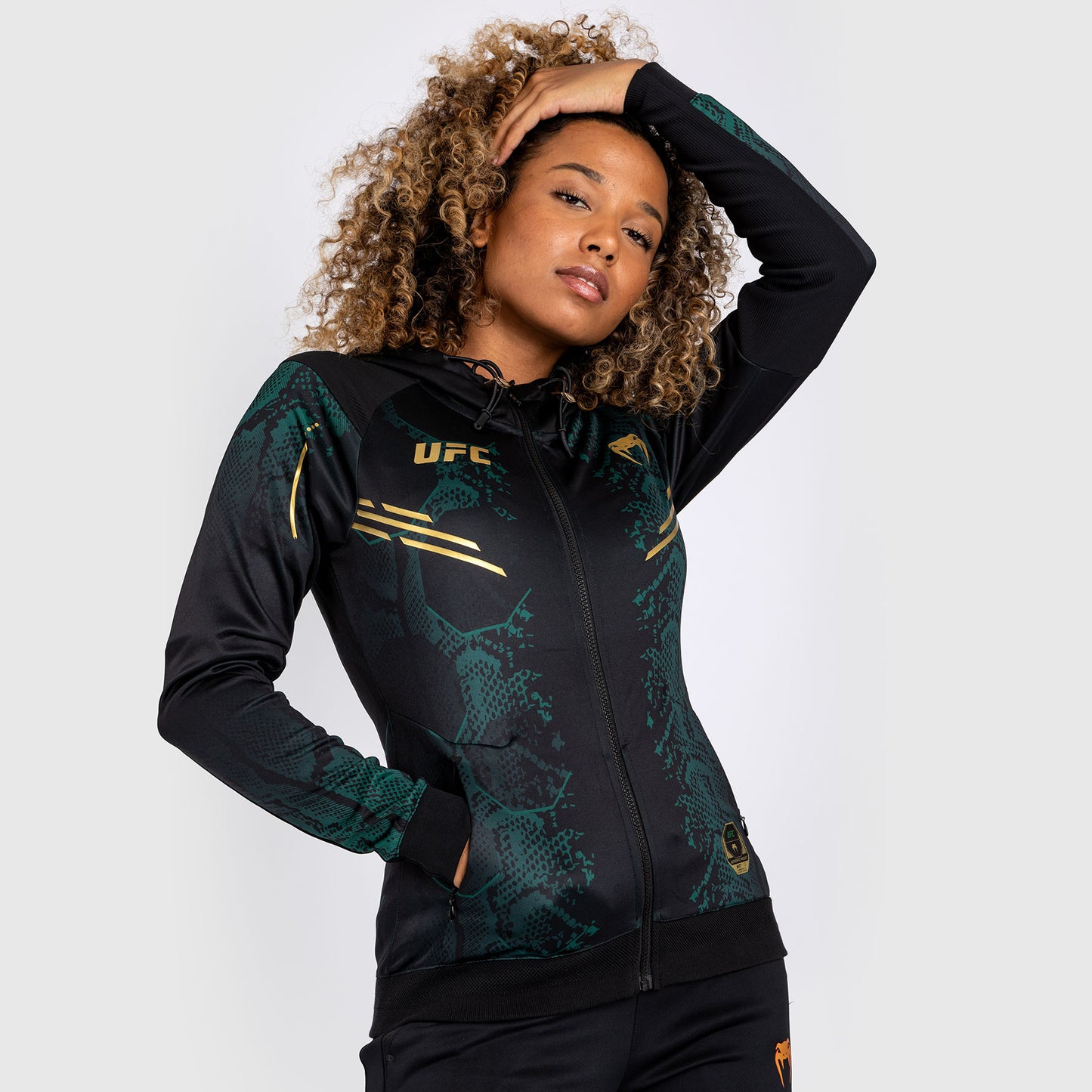 Sweat à capuche pour Femmes UFC Adrenaline by Venum Authentic Fight Night - Emerald Edition - Vert/Noir/Or - product-type_Sweatshirts