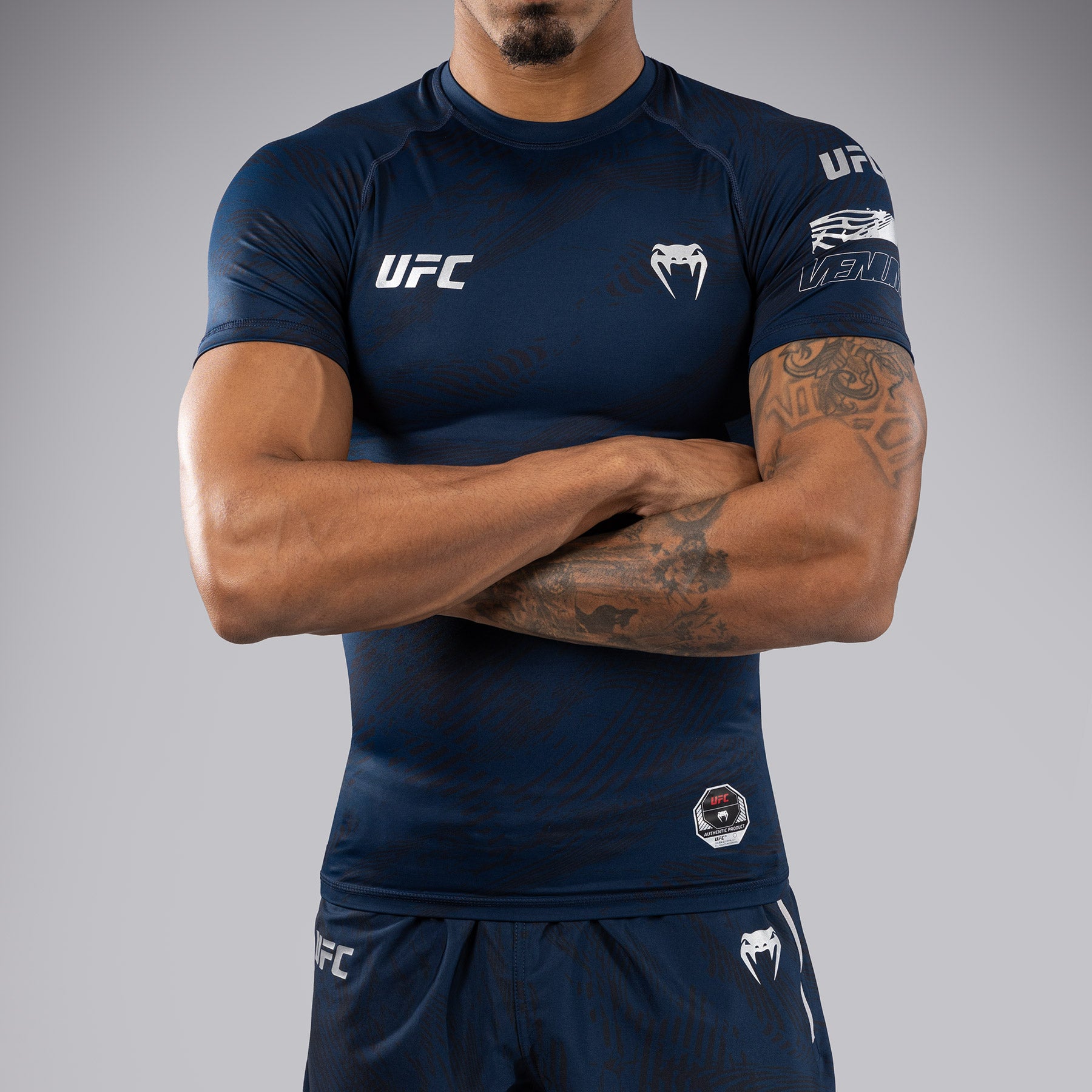 Rashguard Performance à Manches Courtes pour Hommes UFC Fusion by Venum Fight Week - Bleu Océanique - product-type_T-Shirts de Compression