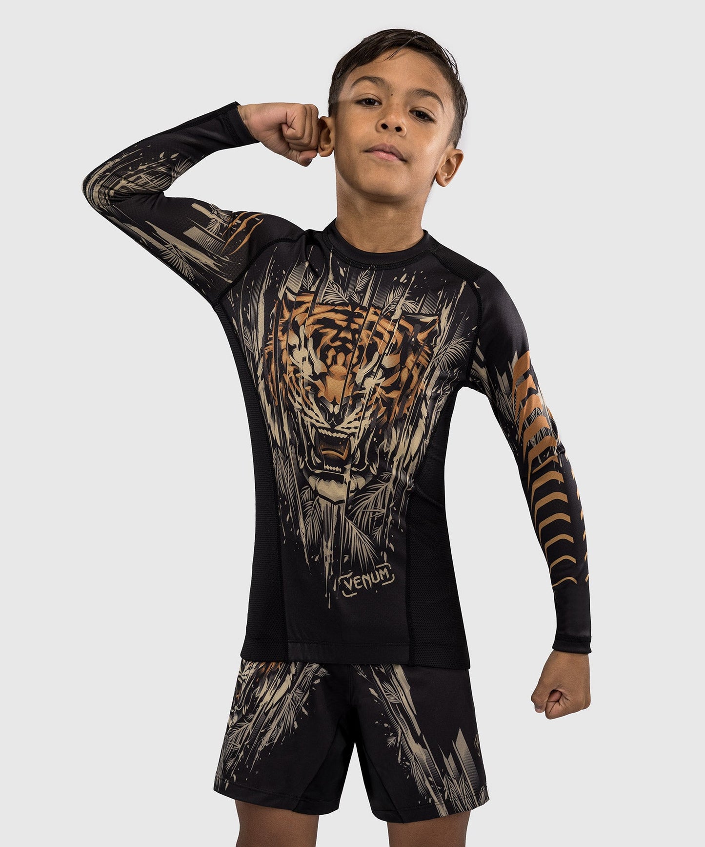 Rashguard à Manches Longues Venum Tiger pour Enfants - Noir/Orange Néon - product-type_T-Shirts de Compression