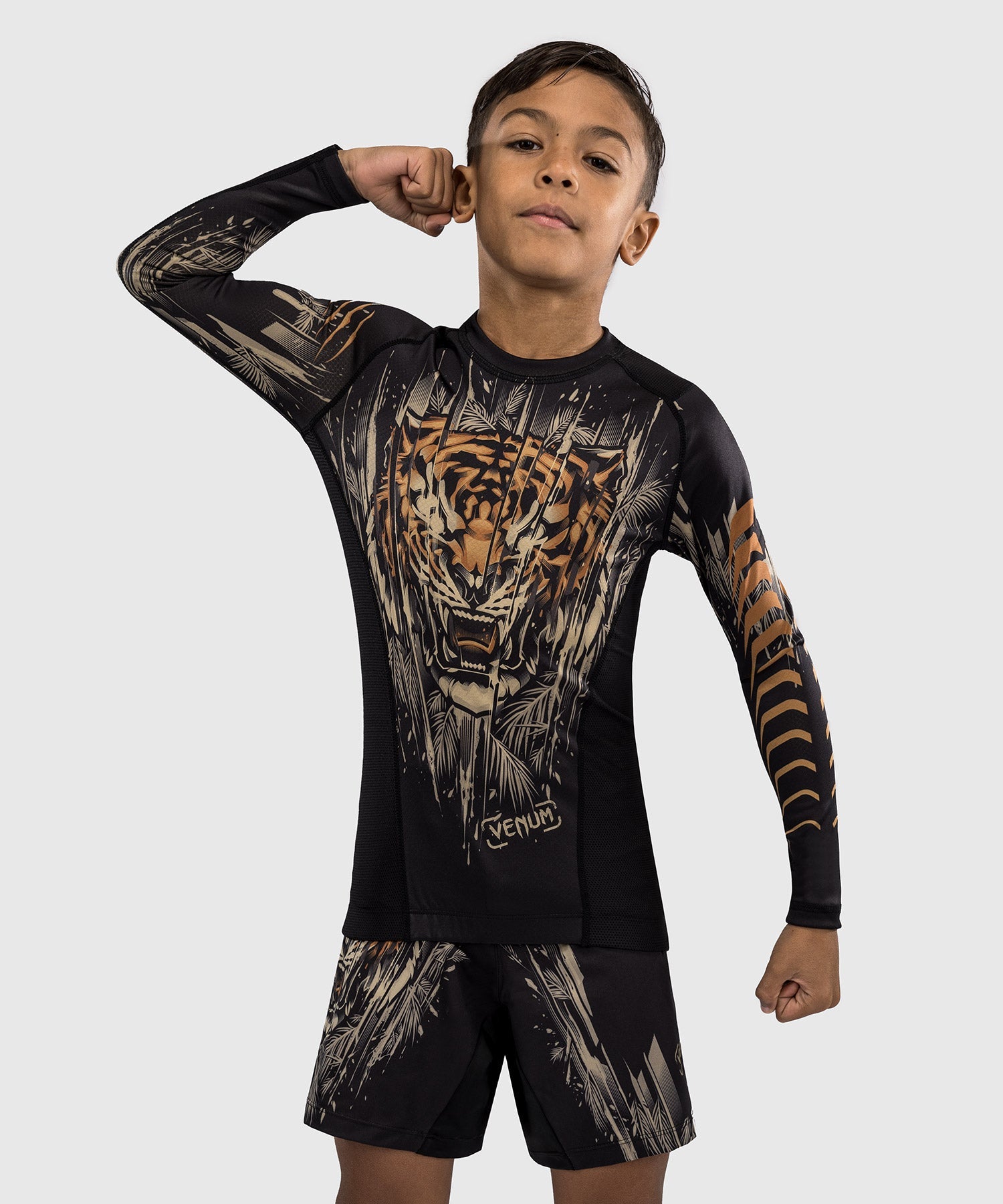 Rashguard à Manches Longues Venum Tiger pour Enfants - Noir/Orange Néon - product-type_T-Shirts de Compression