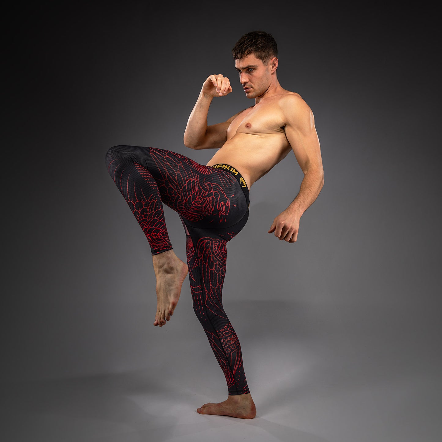 Pantalon de Compression Venum Quetzal Fury - Noir/Rouge Fury/Mandarine