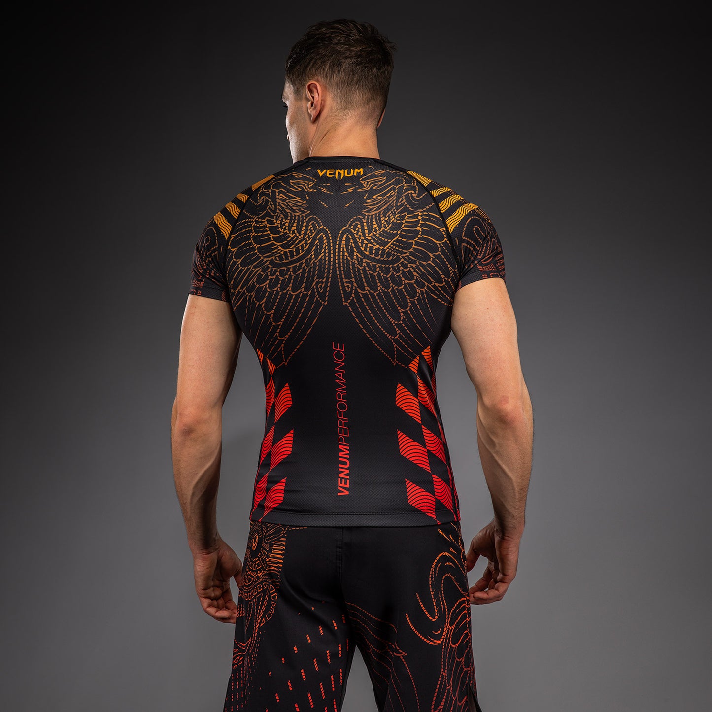 Rashguard Manches Courtes Venum Quetzal Fury - Noir/Rouge Fury/Mandarine