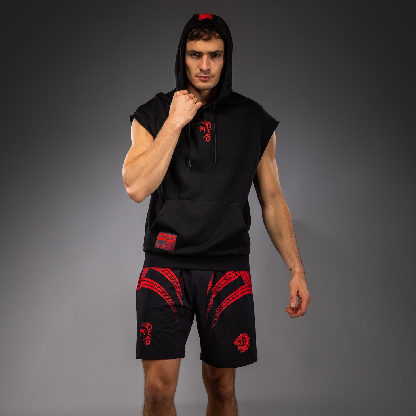 Sweat à capuche sans manches Venum x Mike Tyson Tiger - Noir Profond/Rouge Intense