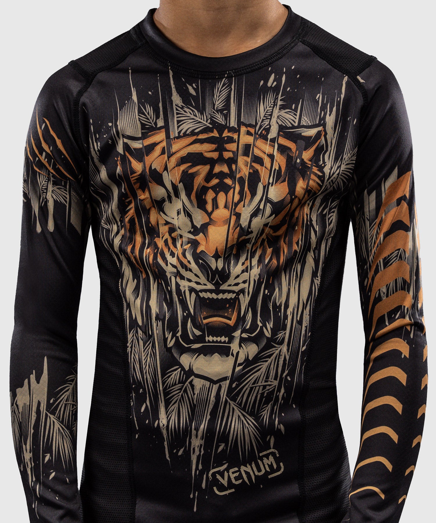 Rashguard à Manches Longues Venum Tiger pour Enfants - Noir/Orange Néon - product-type_T-Shirts de Compression