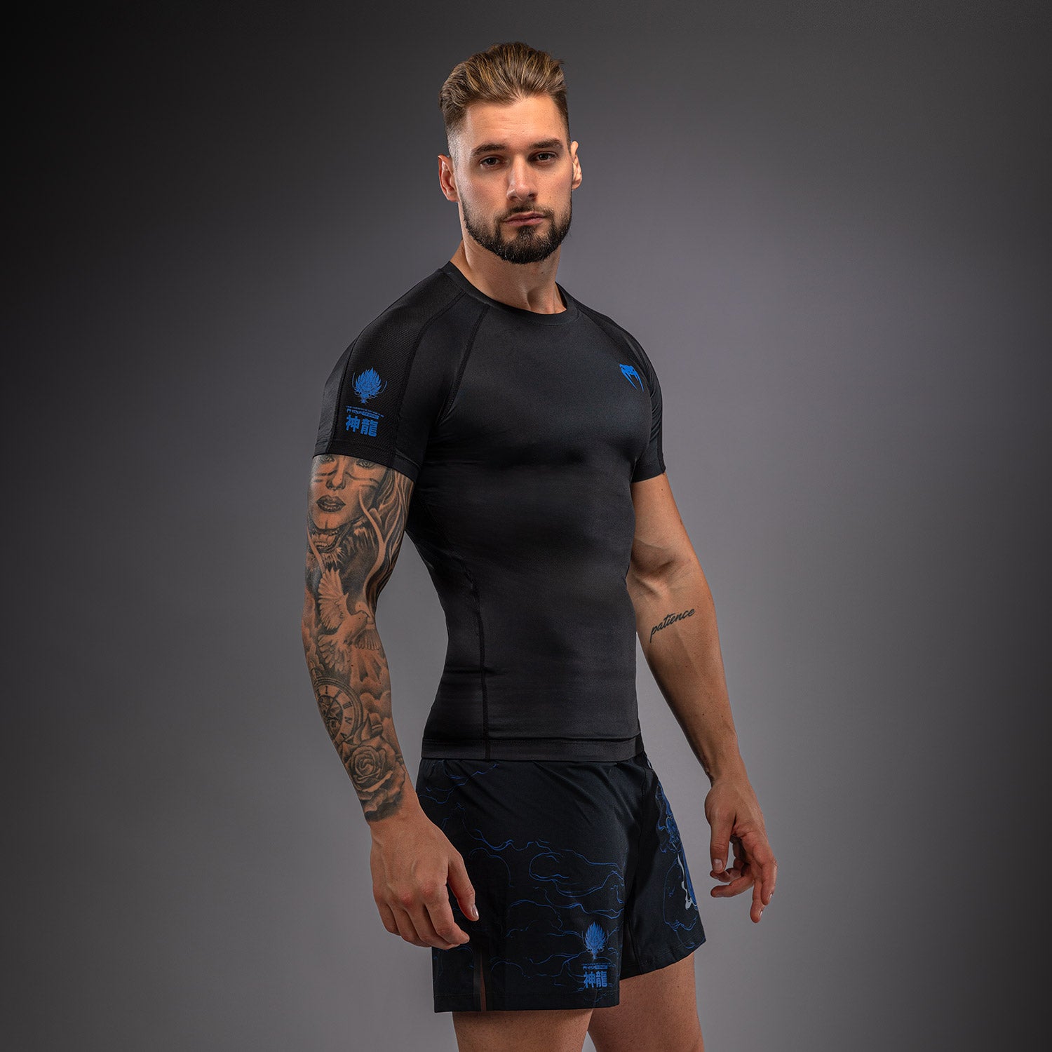 Rashguard à Manches Courtes Venum Thunder Dragon – Noir/Bleu Royal - product-type_T-Shirts de Compression