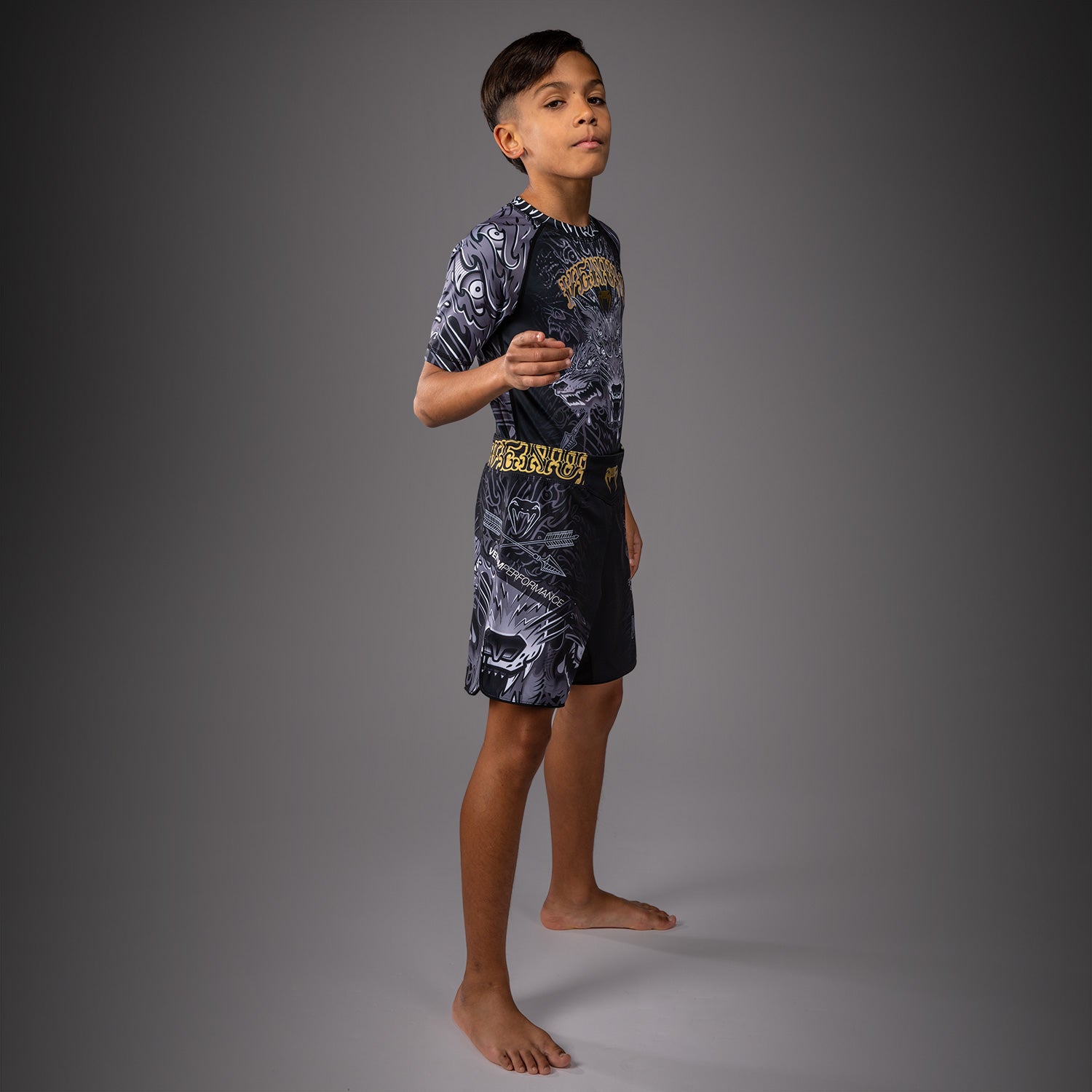 Rashguard à Manches Courtes Pour Enfants Venum Wolf Atak – Noir/Gris - product-type_T-Shirts de Compression