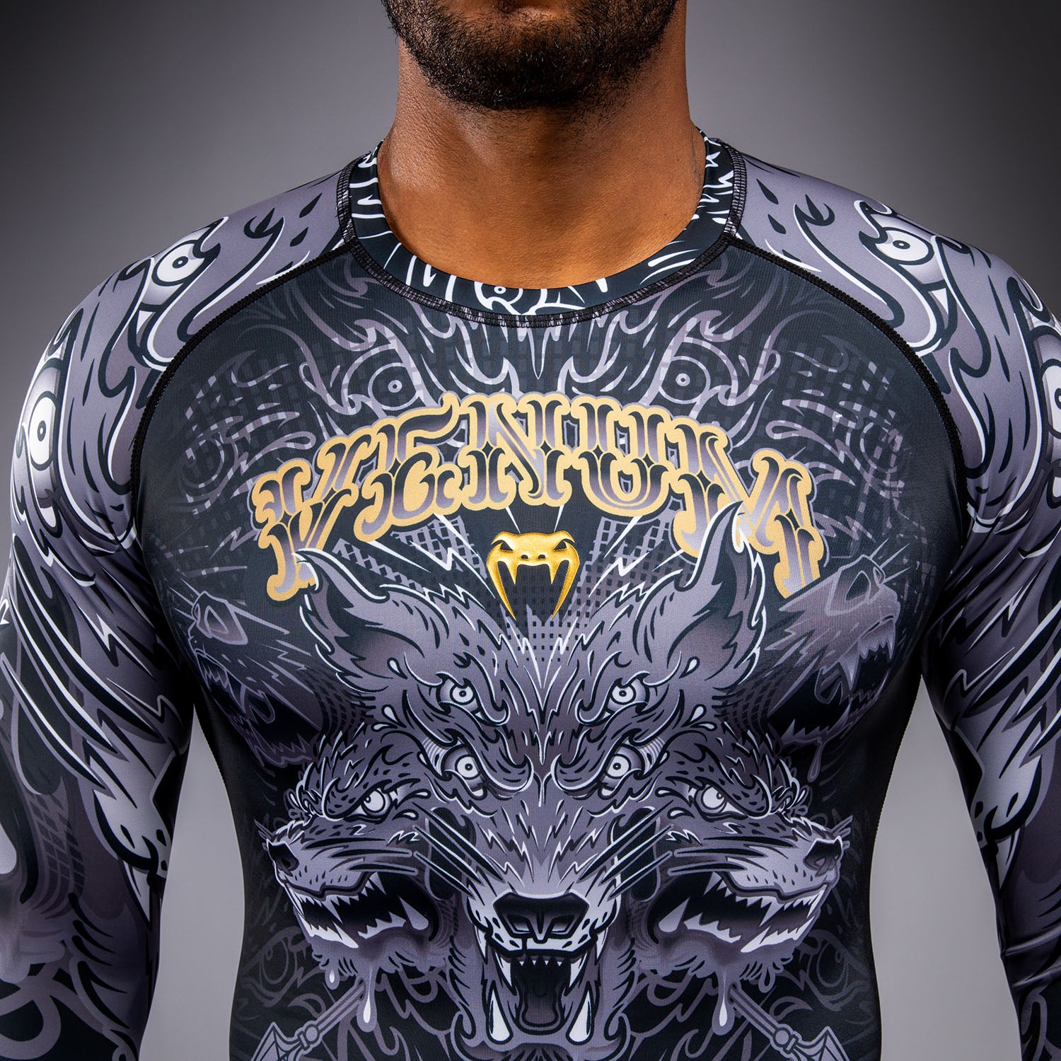 Rashguard à Manches Longues Venum Wolf Atak – Noir/Gris - product-type_T-Shirts de Compression