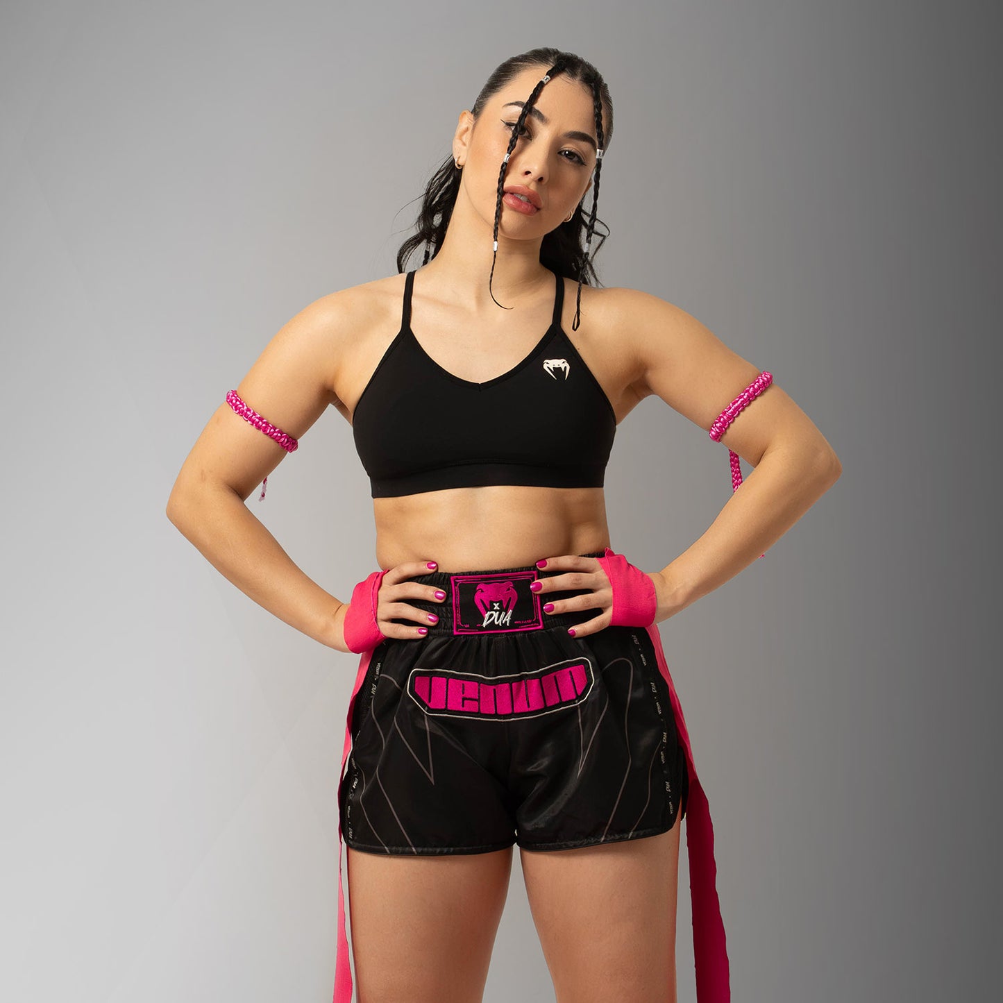 Short de Muay Thai Venum x Dua - Noir/Rose fuchsia