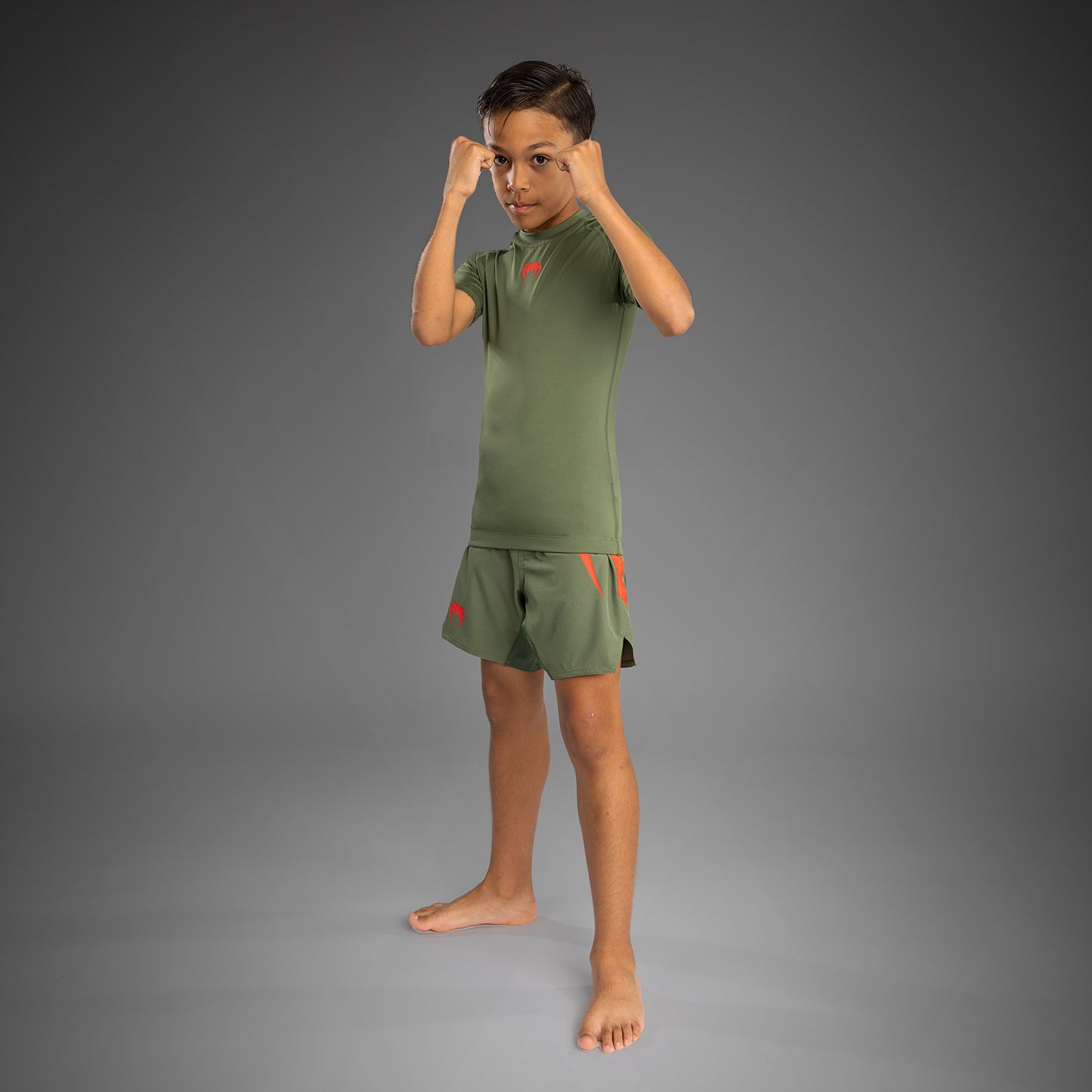 Rashguard Manches Courtes pour Enfants Venum Contender - Vert militaire/Orange - product-type_T-Shirts de Compression