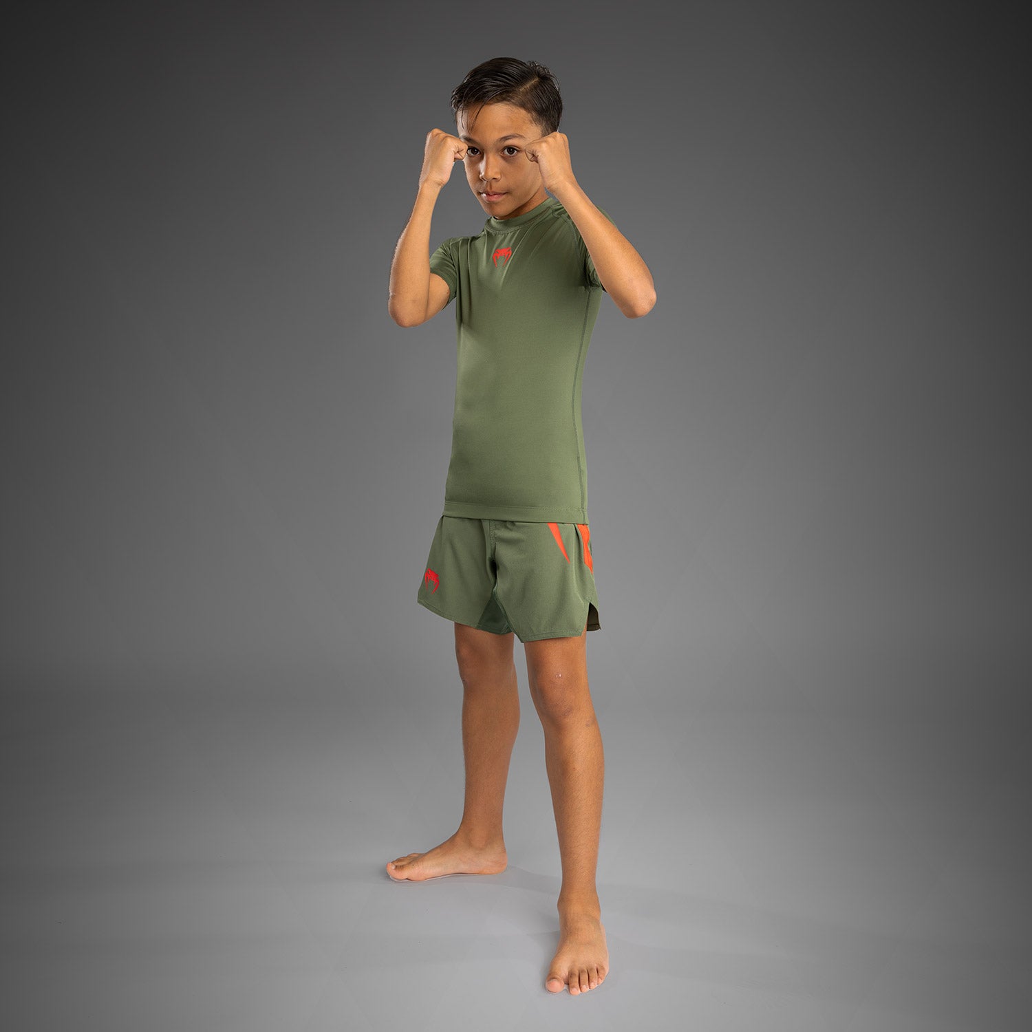 Rashguard Manches Courtes pour Enfants Venum Contender - Vert militaire/Orange - product-type_T-Shirts de Compression