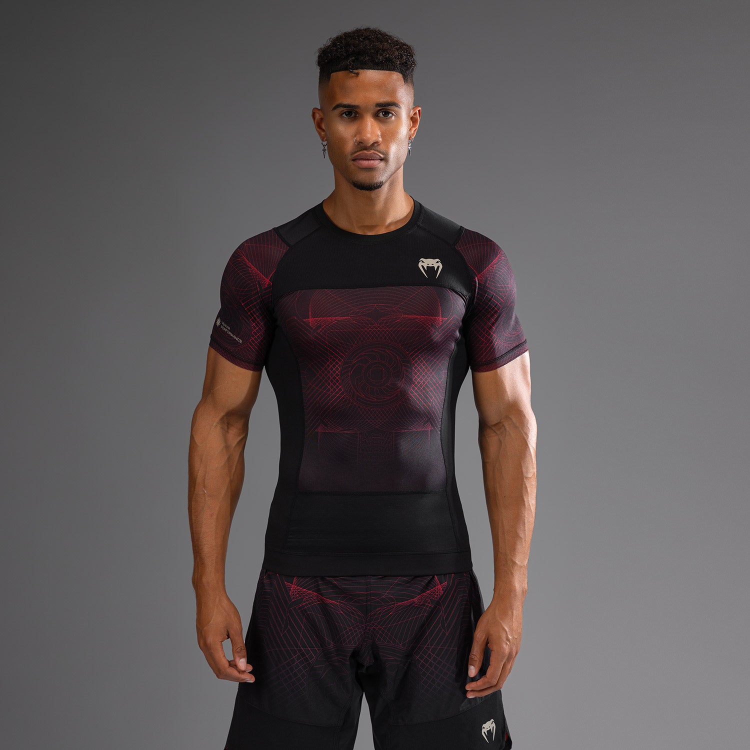 Rashguard à Manches Courtes Venum G-Fit Air pour Hommes - Noir Profond/Rouge Feu - product-type_T-Shirts de Compression