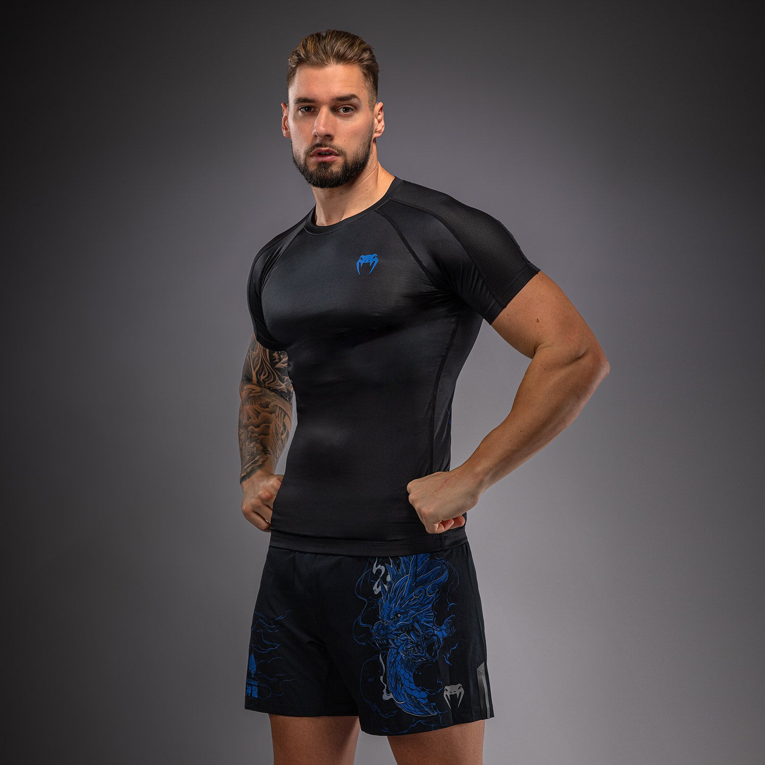 Rashguard à Manches Courtes Venum Thunder Dragon – Noir/Bleu Royal - product-type_T-Shirts de Compression