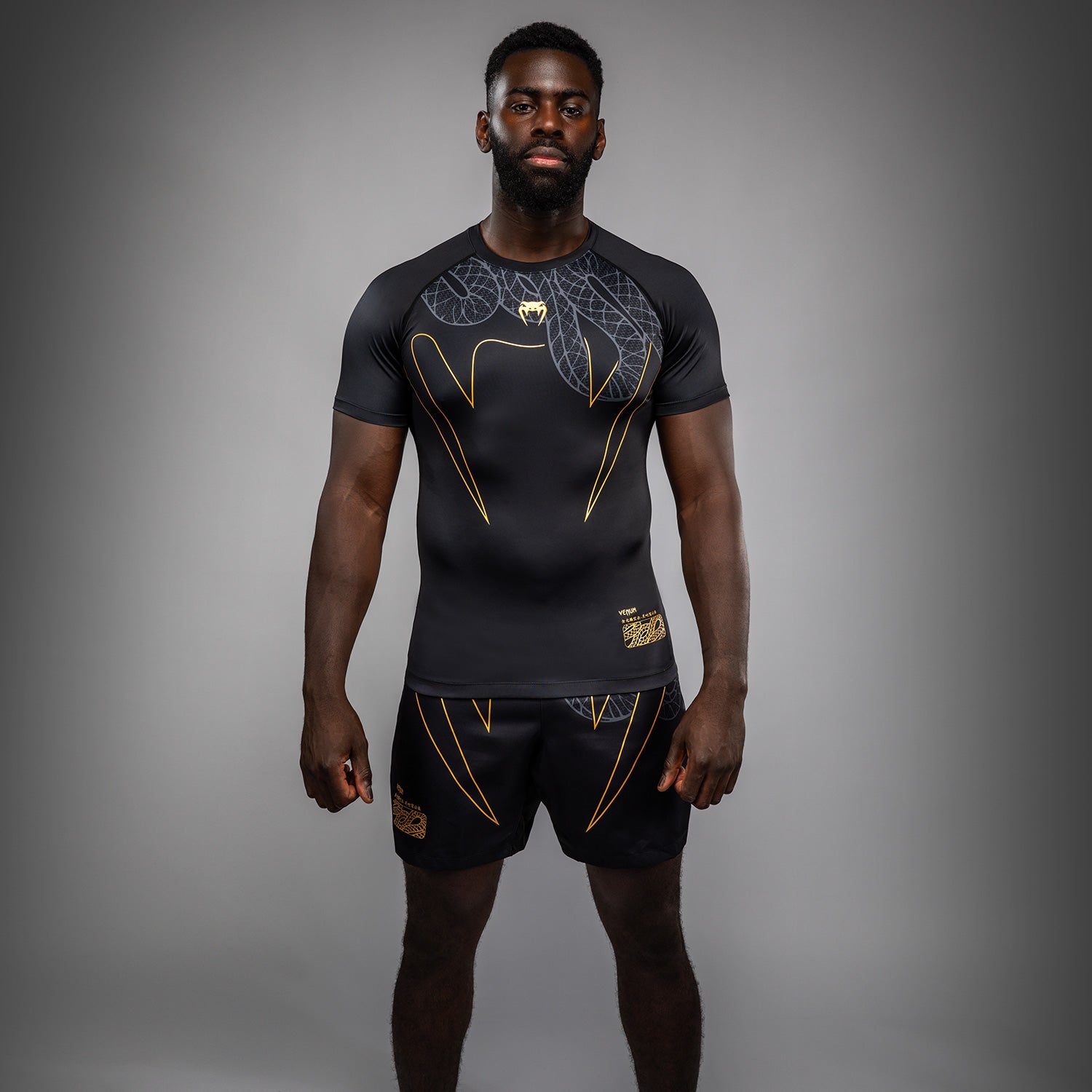 Rashguard Manches Courtes Venum Serpenti – Noir/Argent/Or - product-type_T-Shirts de Compression