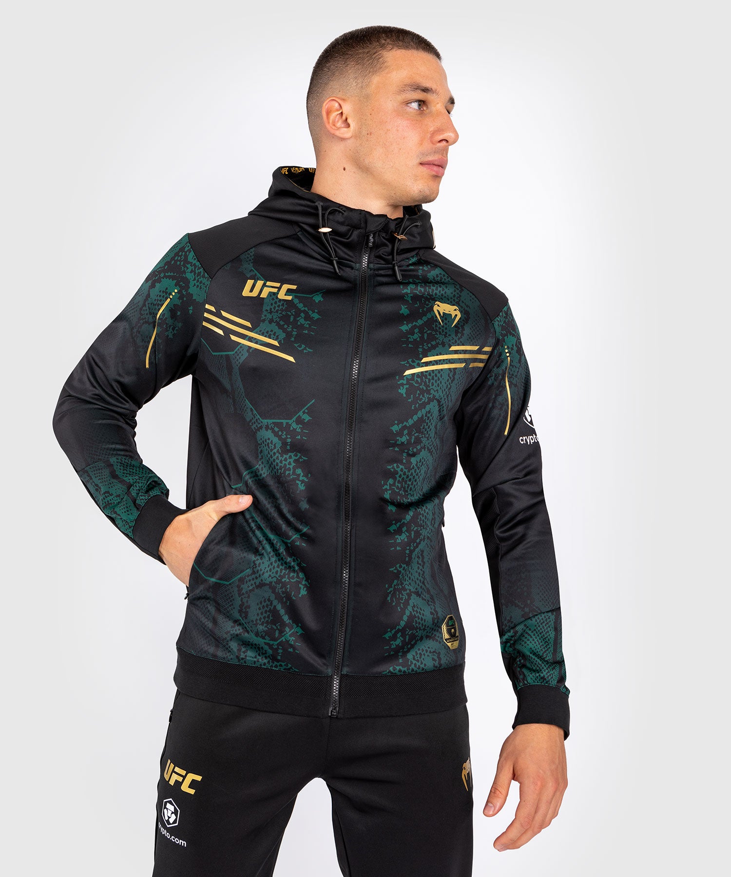 Veste à capuche pour Hommes UFC Adrenaline by Venum Authentic Fight Night - Emerald Edition - Vert/Noir/Or - product-type_Vestes