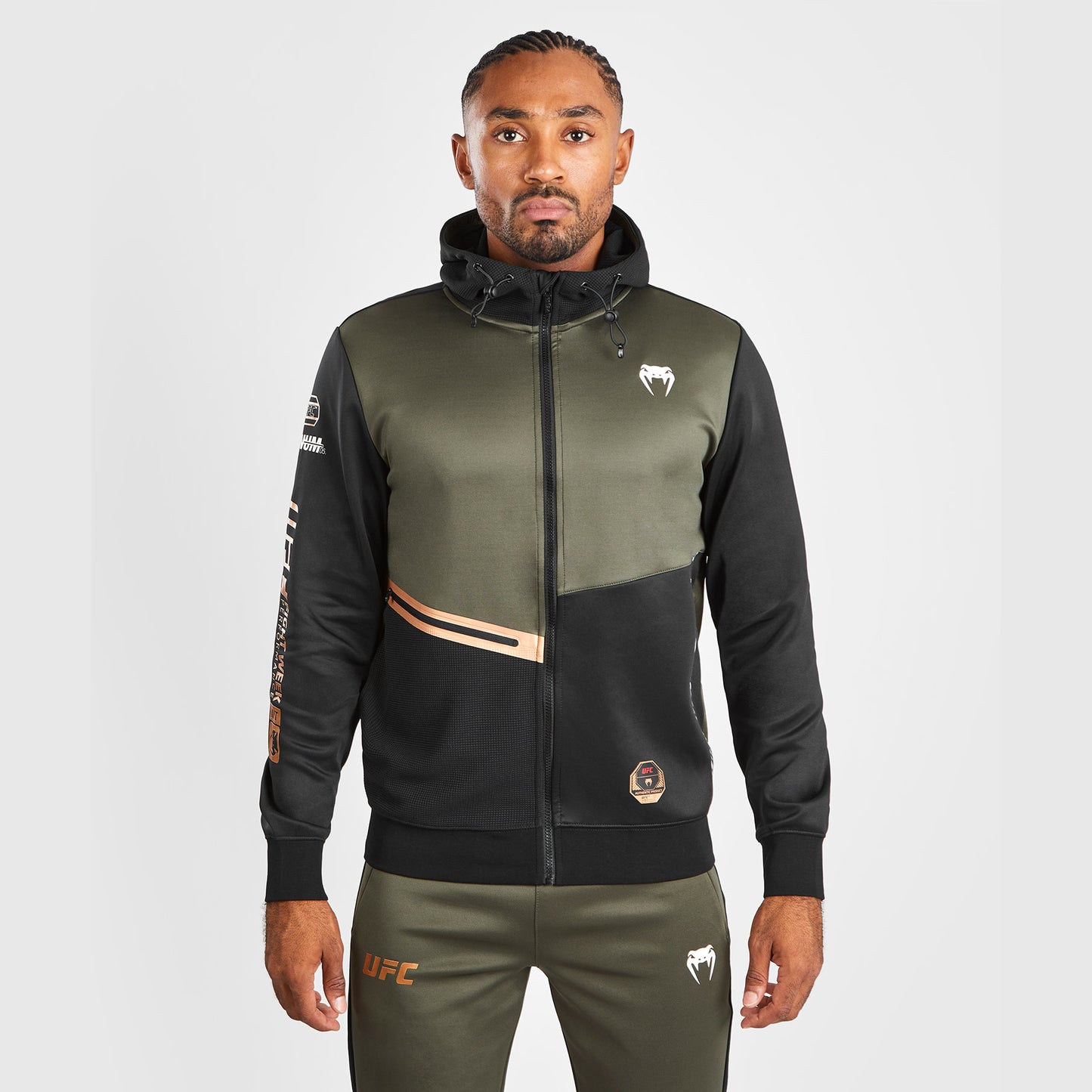 Sweatshirt zippé à capuche UFC Adrenaline by Venum Fight Week - Khaki/Bronze - product-type_Sweatshirts