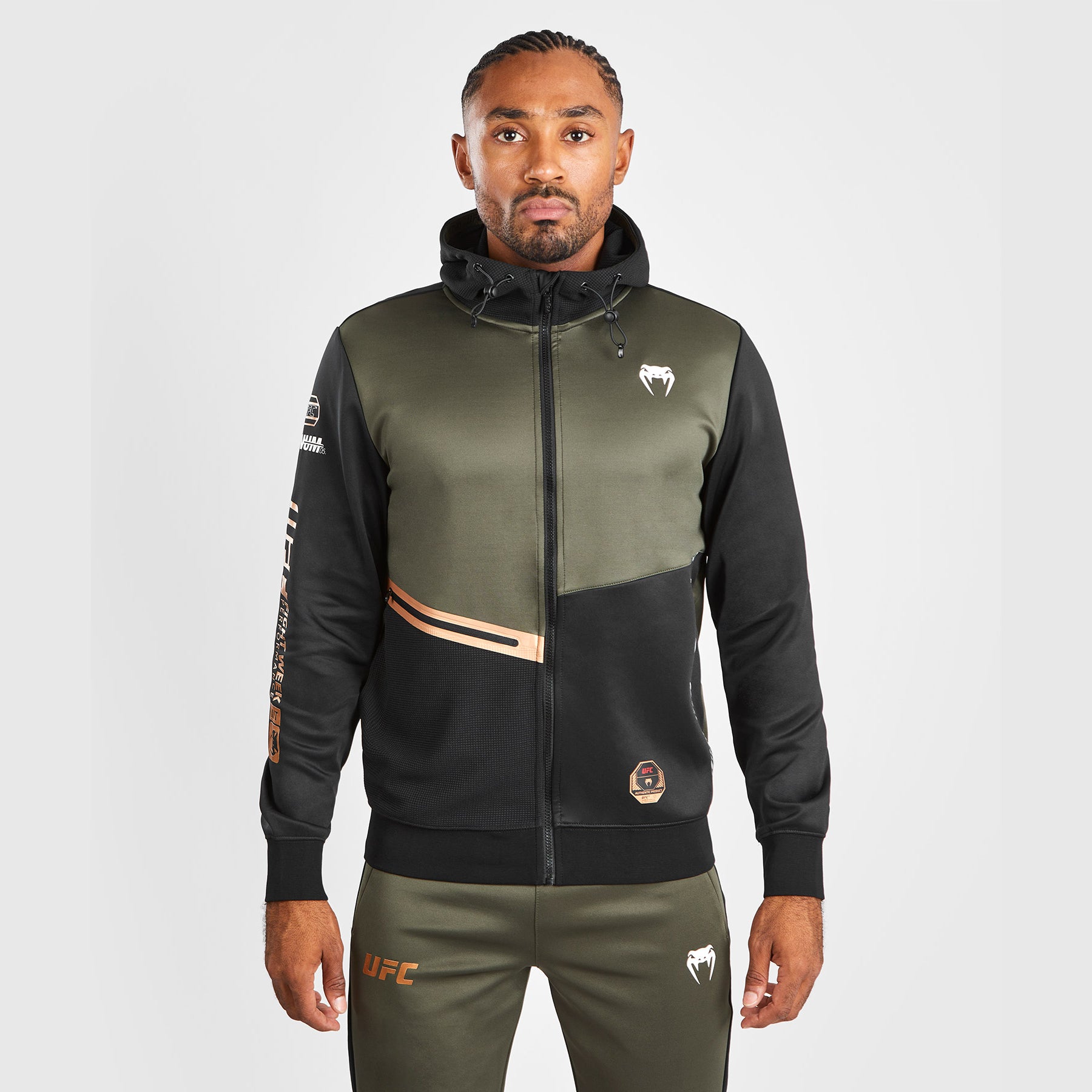 Sweatshirt zippé à capuche UFC Adrenaline by Venum Fight Week - Khaki/Bronze - product-type_Sweatshirts