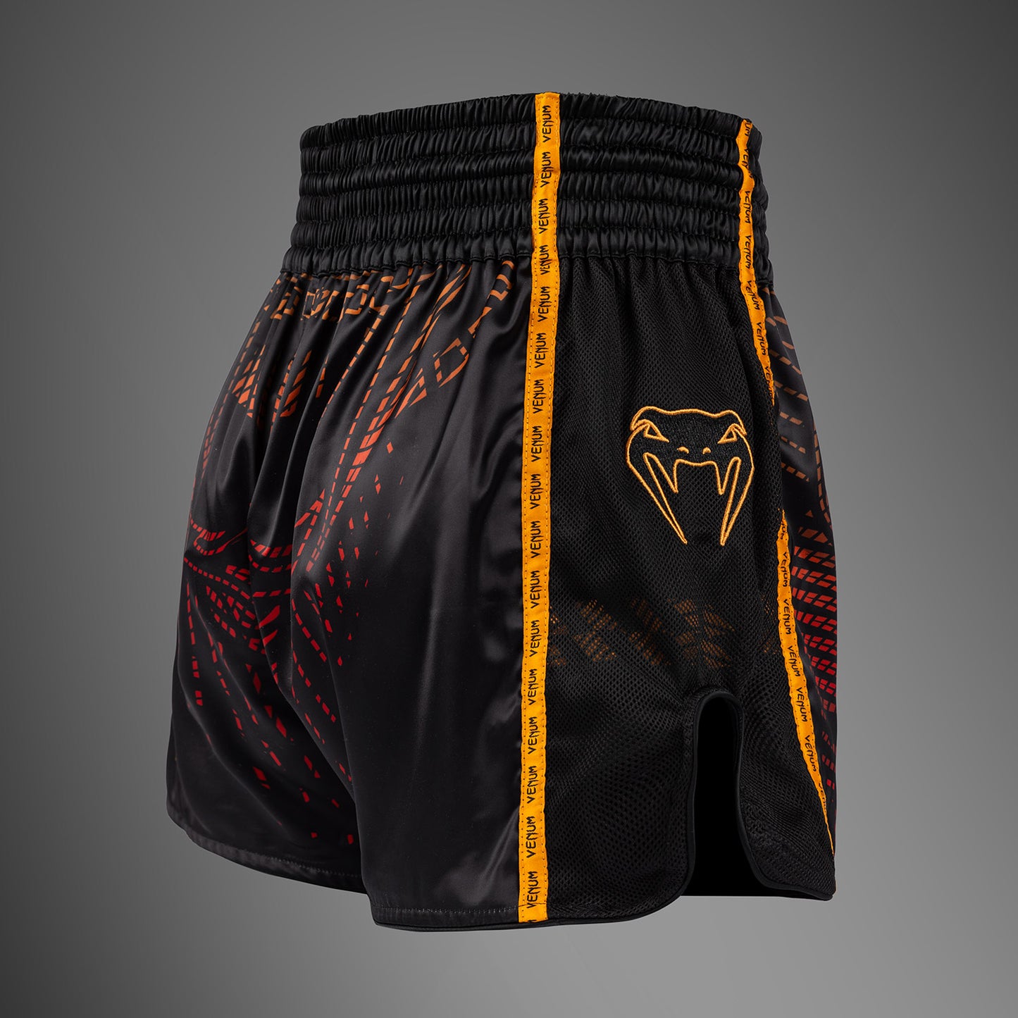 Short de Muay Thaï Venum Quetzal Fury - Noir/Rouge Fury/Mandarine