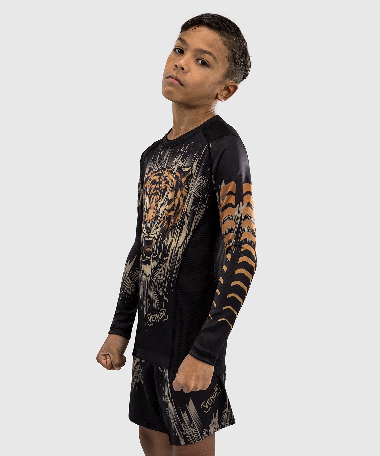 Rashguard à Manches Longues Venum Tiger pour Enfants - Noir/Orange Néon - product-type_T-Shirts de Compression