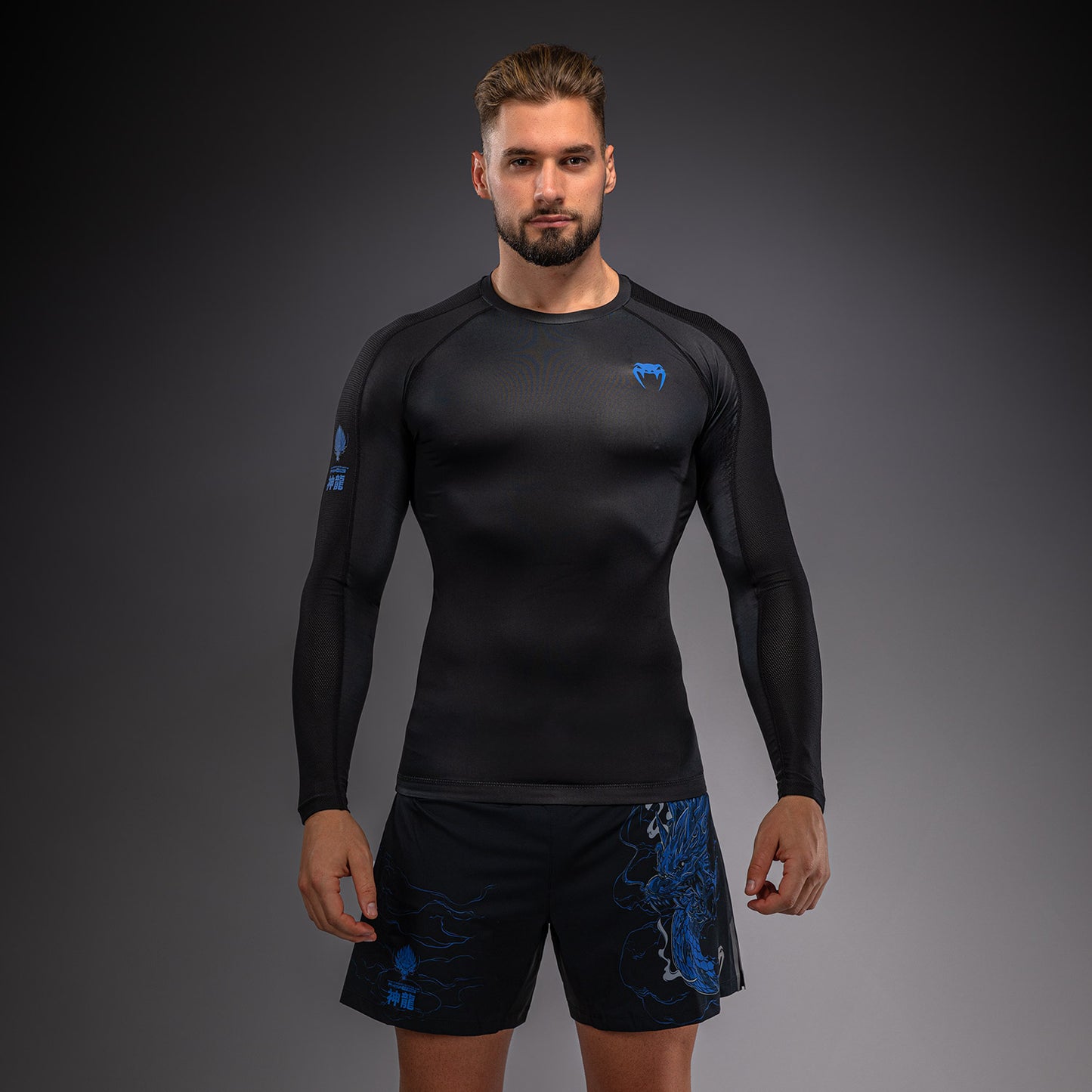 Rashguard à Manches Longues Venum Thunder Dragon – Noir/Bleu Royal - product-type_T-Shirts de Compression