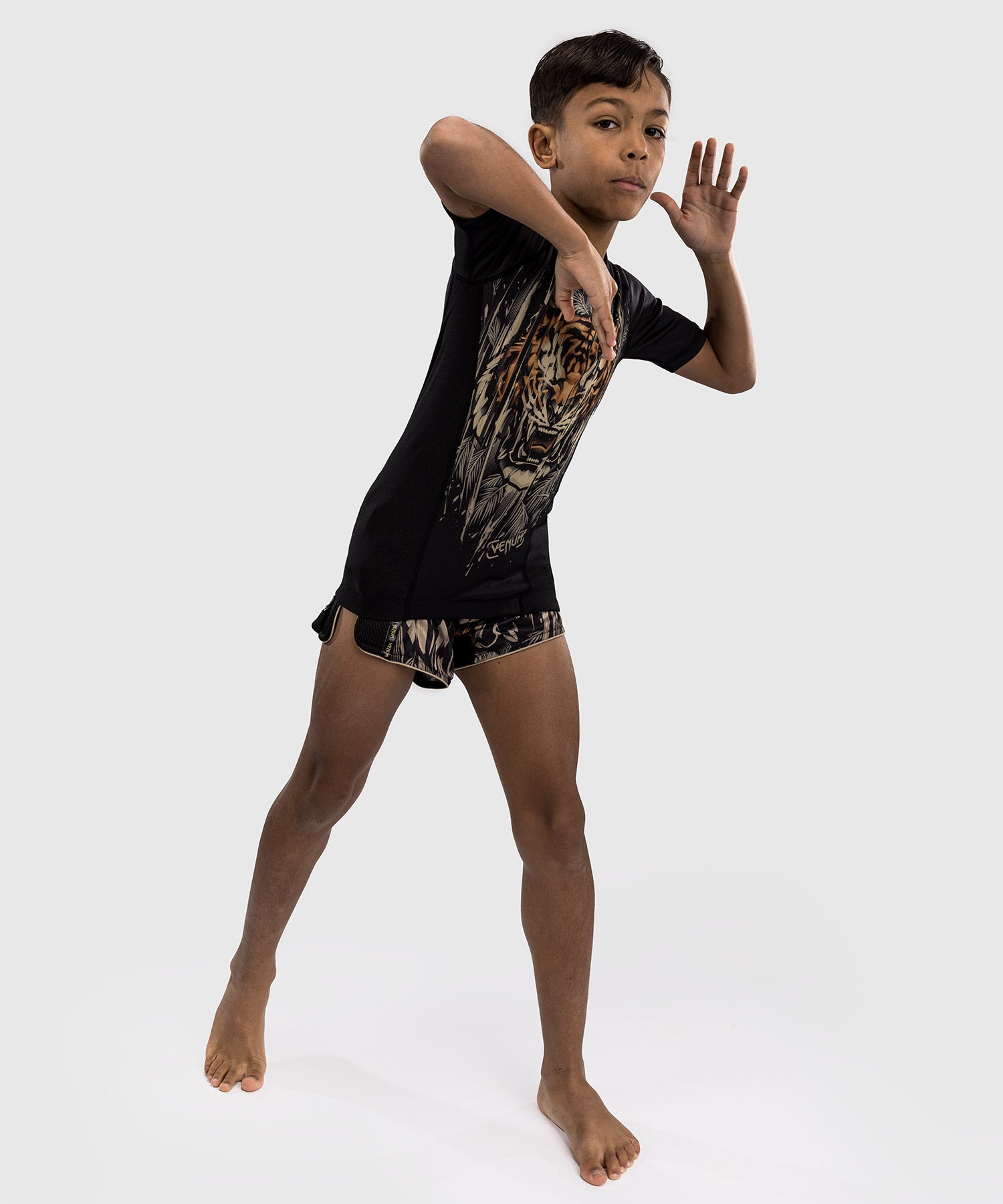 Rashguard à Manches Courtes Venum Tiger pour Enfants - Noir/Orange Néon - product-type_T-Shirts de Compression
