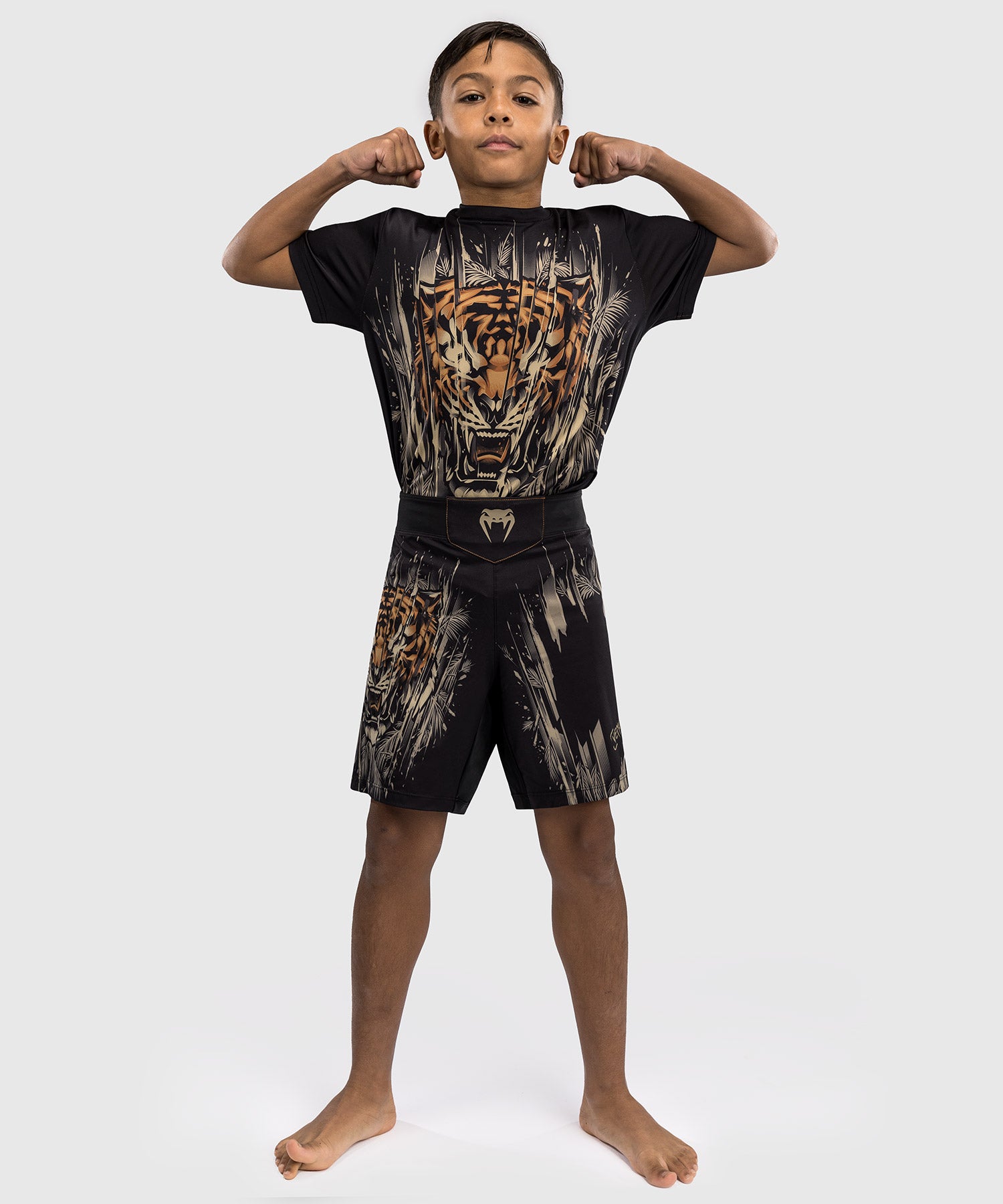Short de Combat Venum Tiger pour Enfants - Noir/Orange Néon - product-type_Shorts de MMA