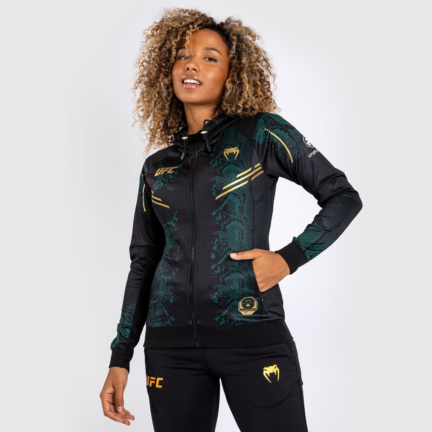 Sweat à capuche pour Femmes UFC Adrenaline by Venum Authentic Fight Night - Emerald Edition - Vert/Noir/Or - product-type_Sweatshirts
