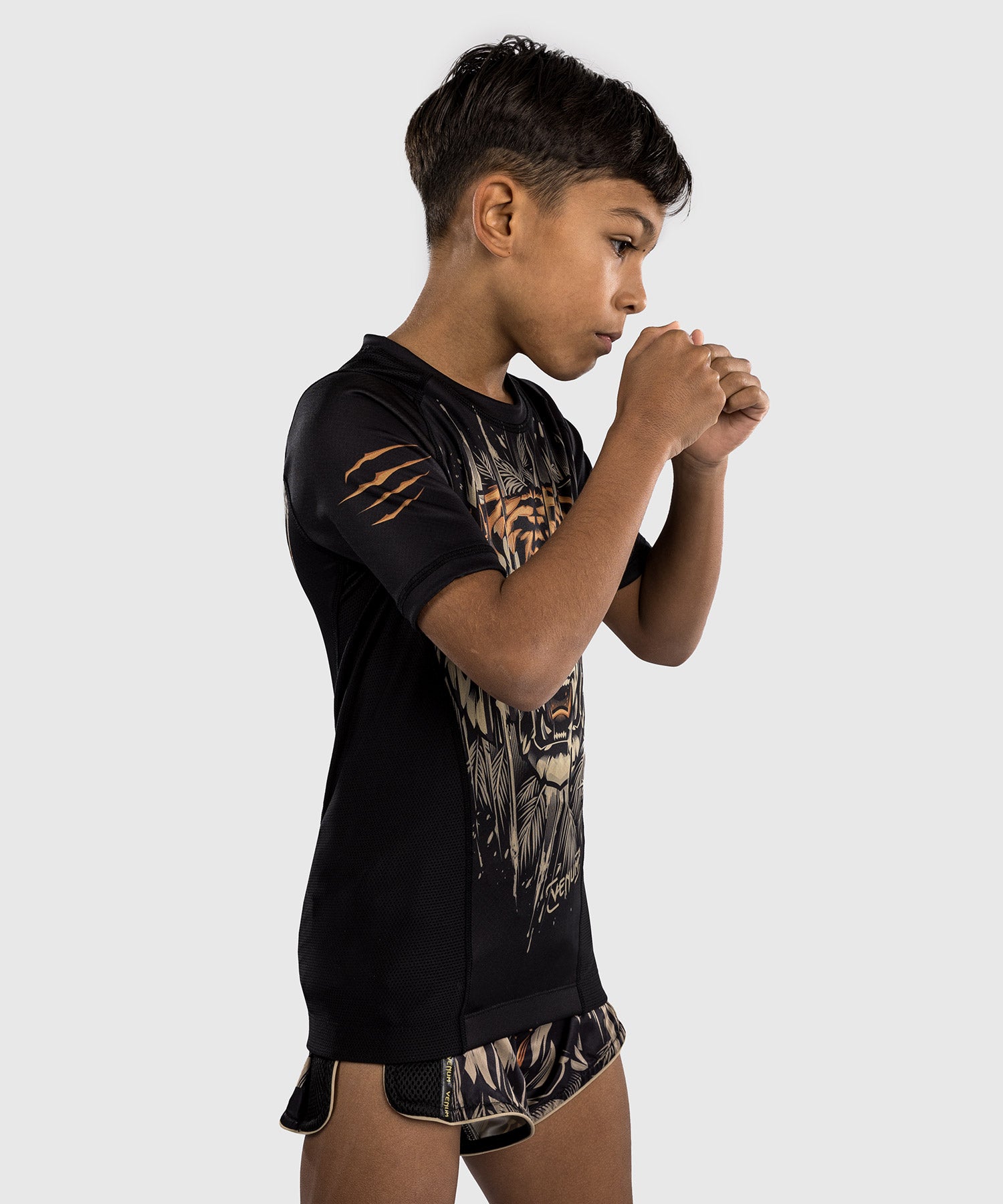 Rashguard à Manches Courtes Venum Tiger pour Enfants - Noir/Orange Néon - product-type_T-Shirts de Compression