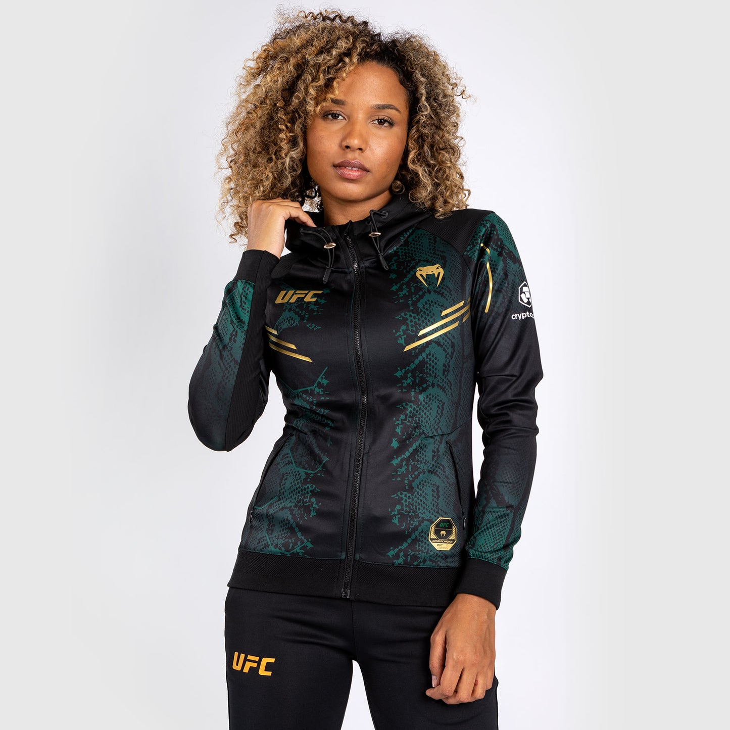 Sweat à capuche pour Femmes UFC Adrenaline by Venum Authentic Fight Night - Emerald Edition - Vert/Noir/Or - product-type_Sweatshirts