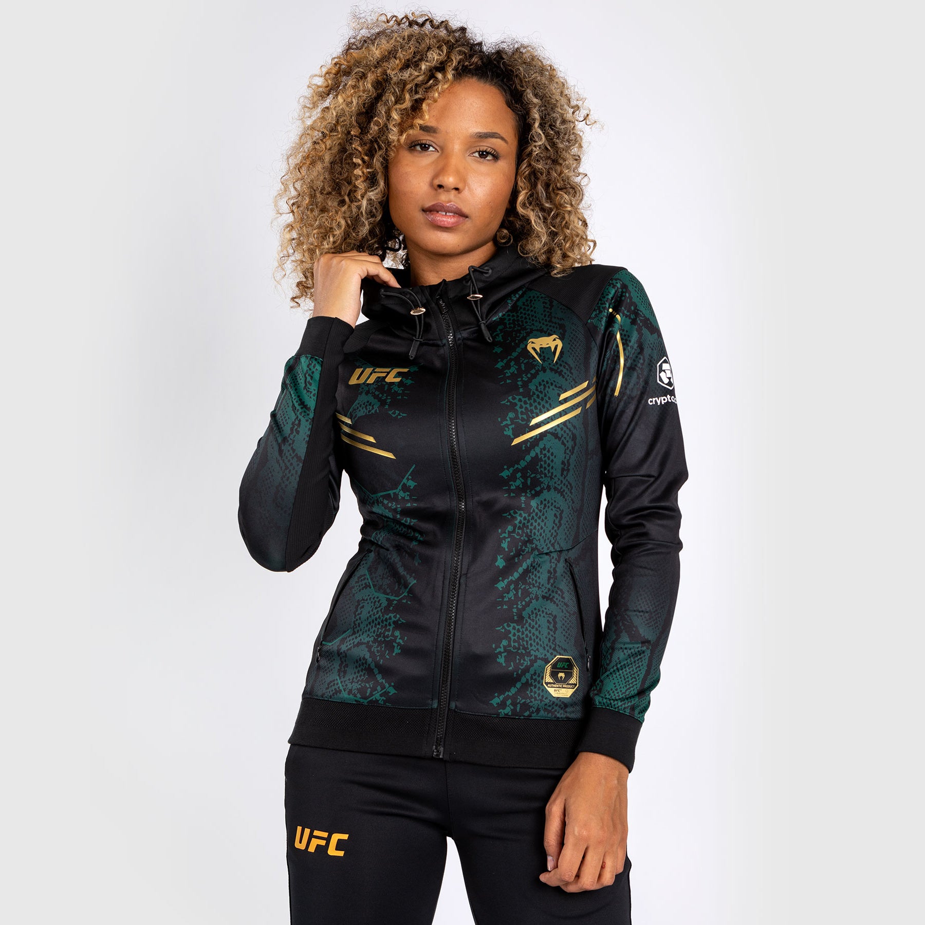 Sweat à capuche pour Femmes UFC Adrenaline by Venum Authentic Fight Night - Emerald Edition - Vert/Noir/Or - product-type_Sweatshirts