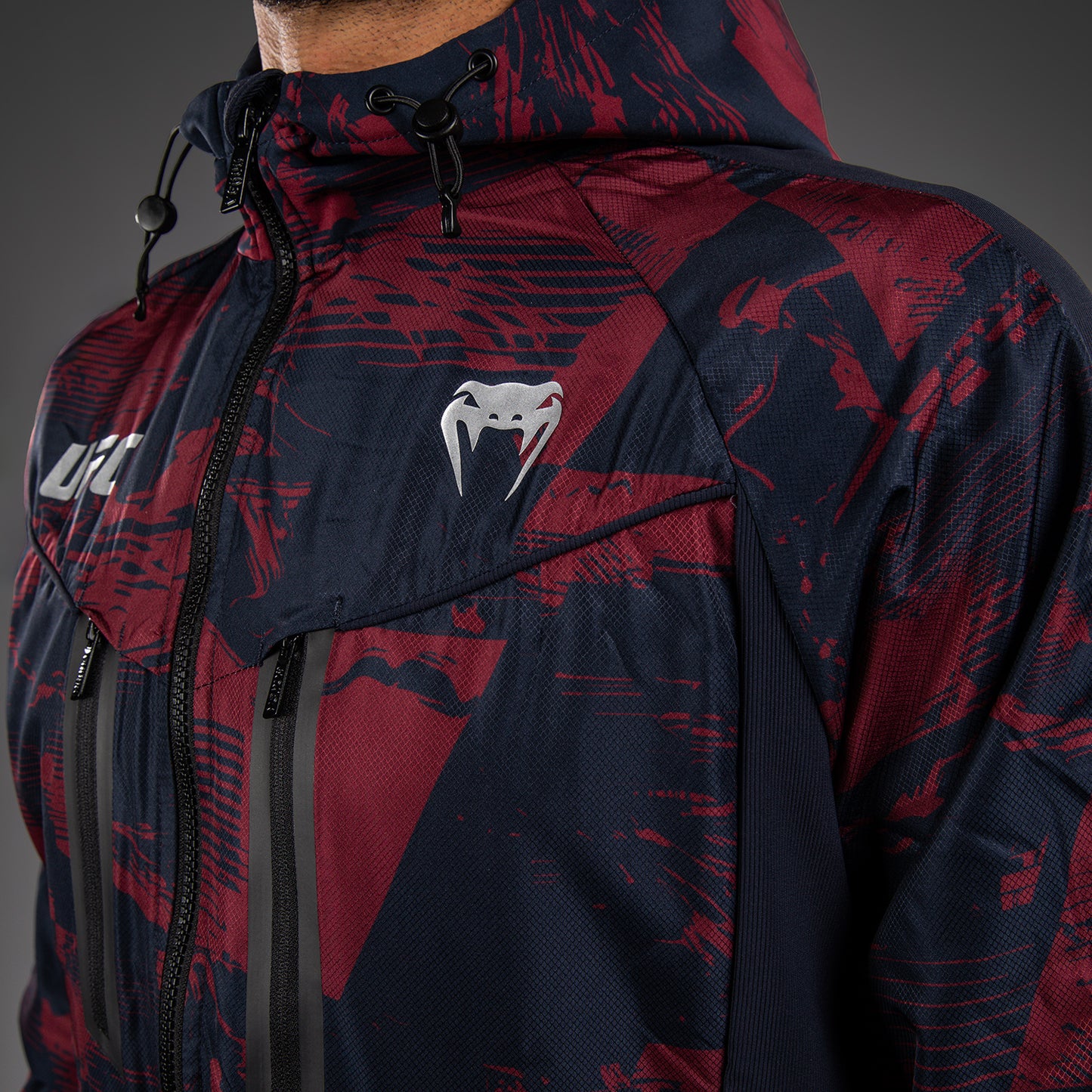 Sweat à capuche zippé Homme UFC Zenith by Venum Authentic Fight Week - Bleu marine/Bordeaux/Argent