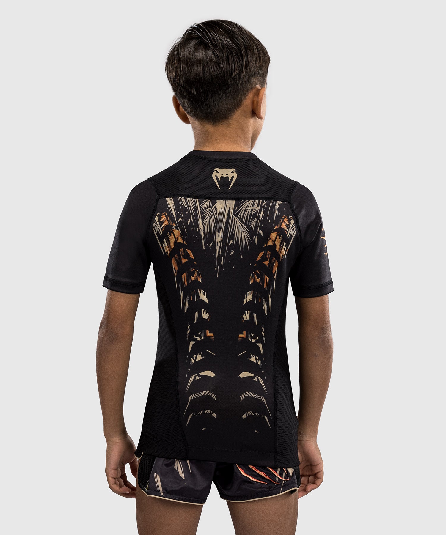 Rashguard à Manches Courtes Venum Tiger pour Enfants - Noir/Orange Néon - product-type_T-Shirts de Compression