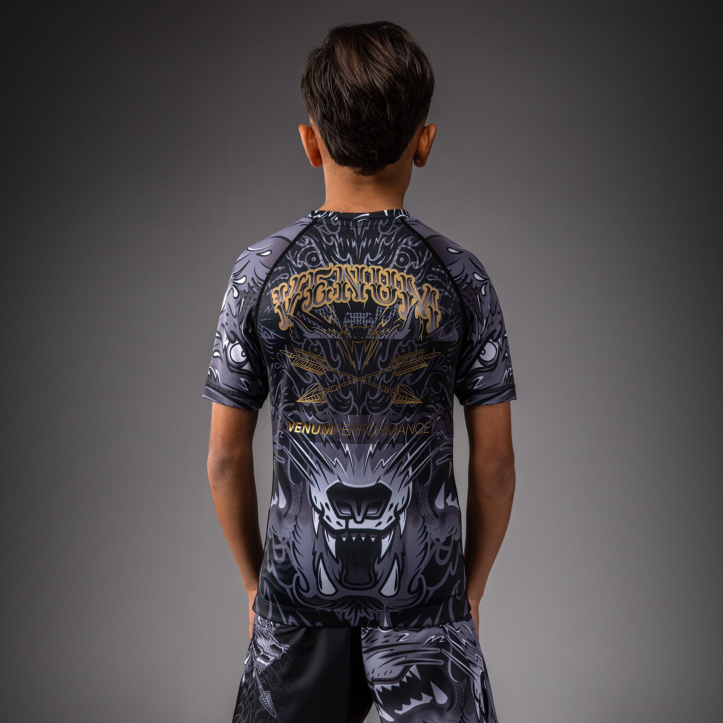 Rashguard à Manches Courtes Pour Enfants Venum Wolf Atak – Noir/Gris - product-type_T-Shirts de Compression