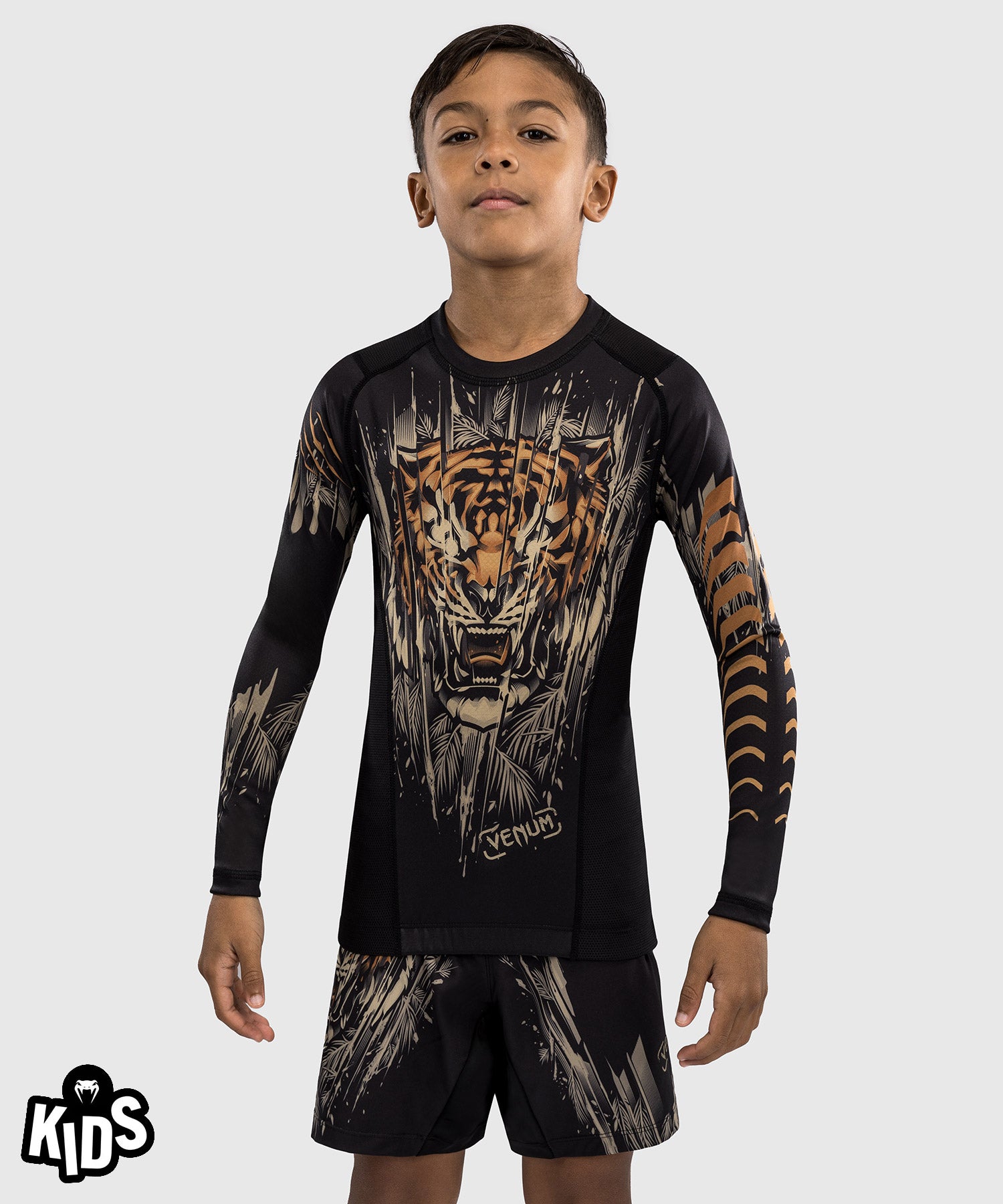 Rashguard à Manches Longues Venum Tiger pour Enfants - Noir/Orange Néon - product-type_T-Shirts de Compression