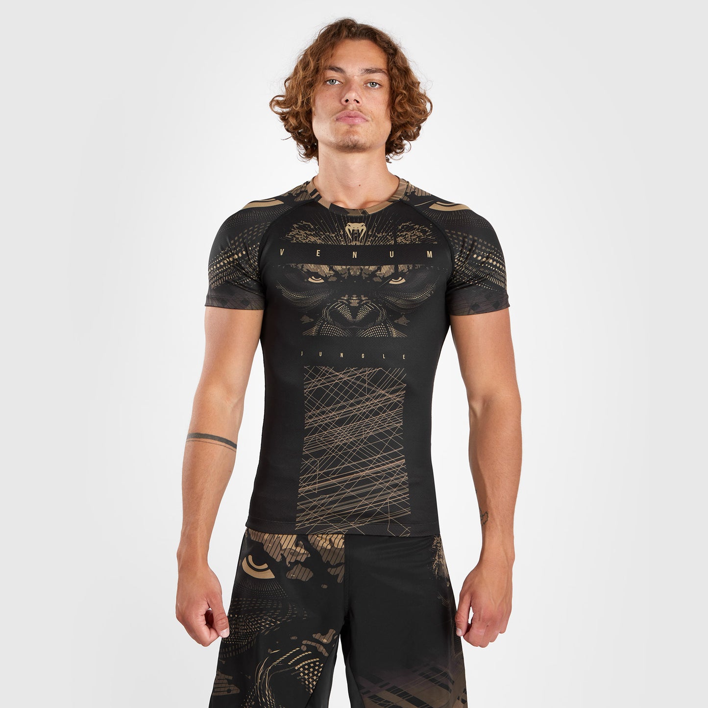 Rashguard à Manches Courtes Venum Gorilla Jungle - Noir/Sable - product-type_T-Shirts de Compression