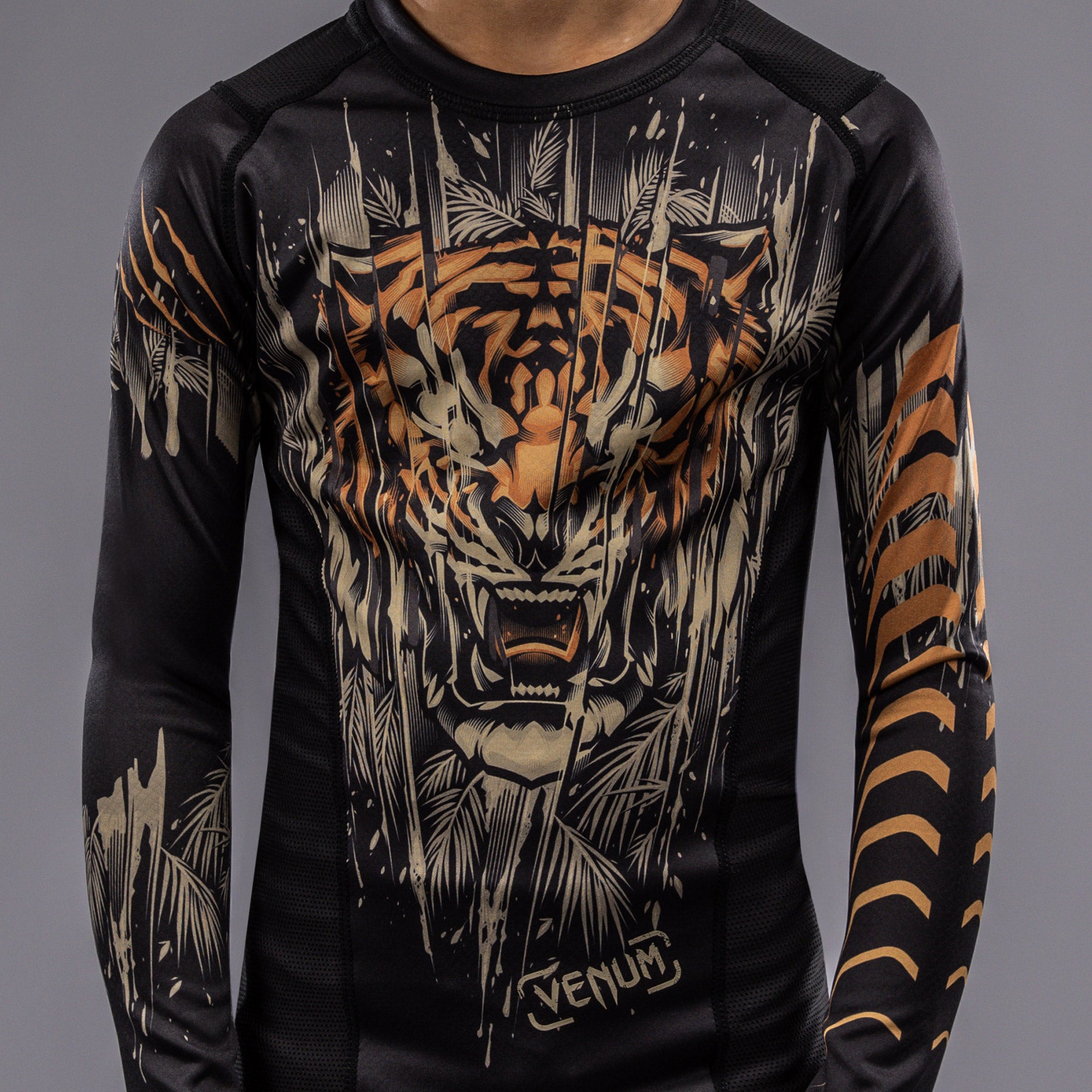 Rashguard à Manches Longues Venum Tiger pour Enfants - Noir/Orange Néon - product-type_T-Shirts de Compression