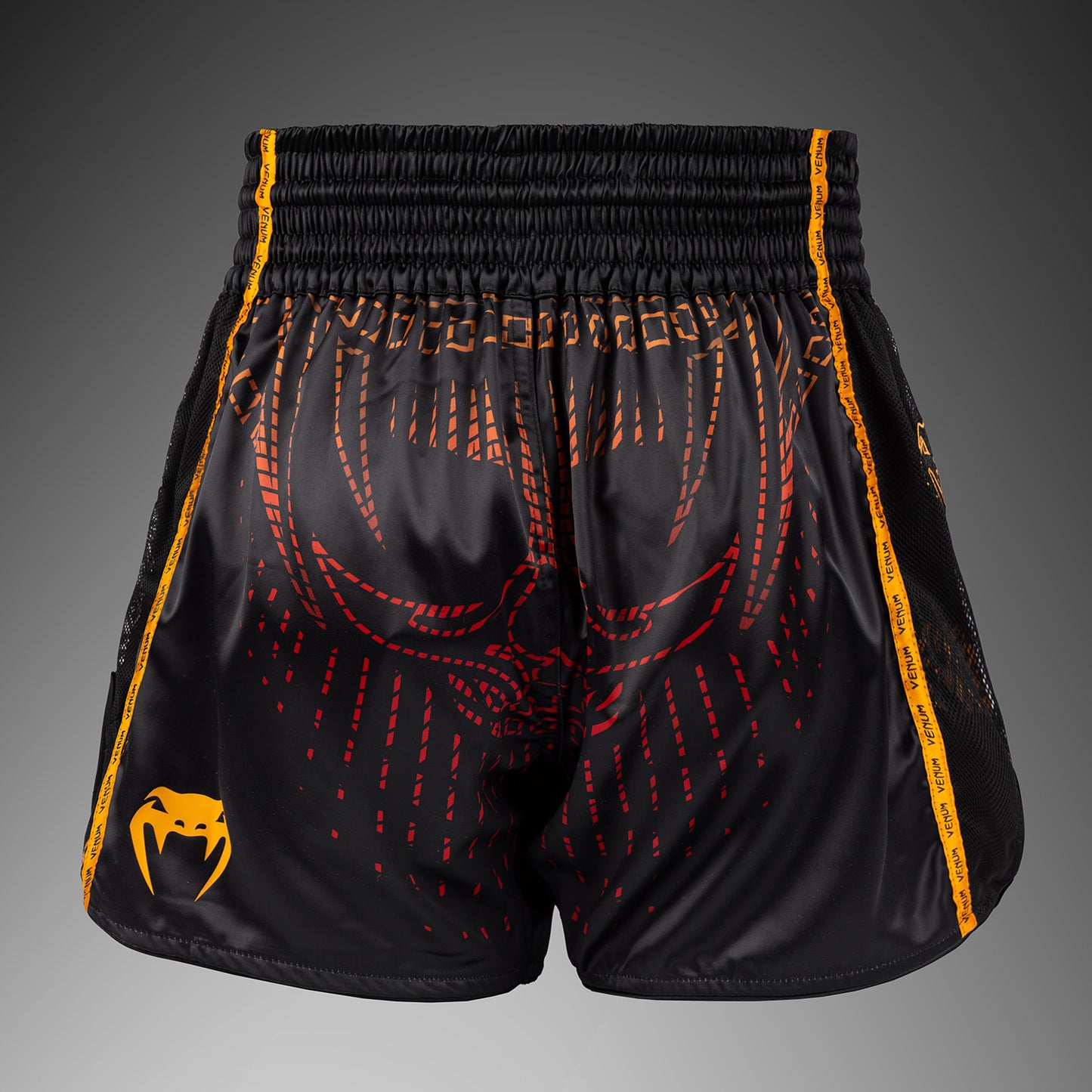Short de Muay Thaï Venum Quetzal Fury - Noir/Rouge Fury/Mandarine