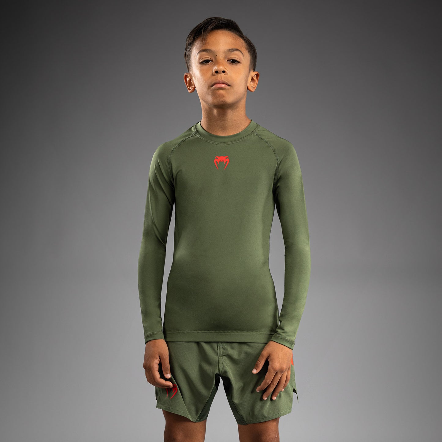 Rashguard Manches Longues pour Enfants Venum Contender - Vert militaire/Orange - product-type_T-Shirts de Compression