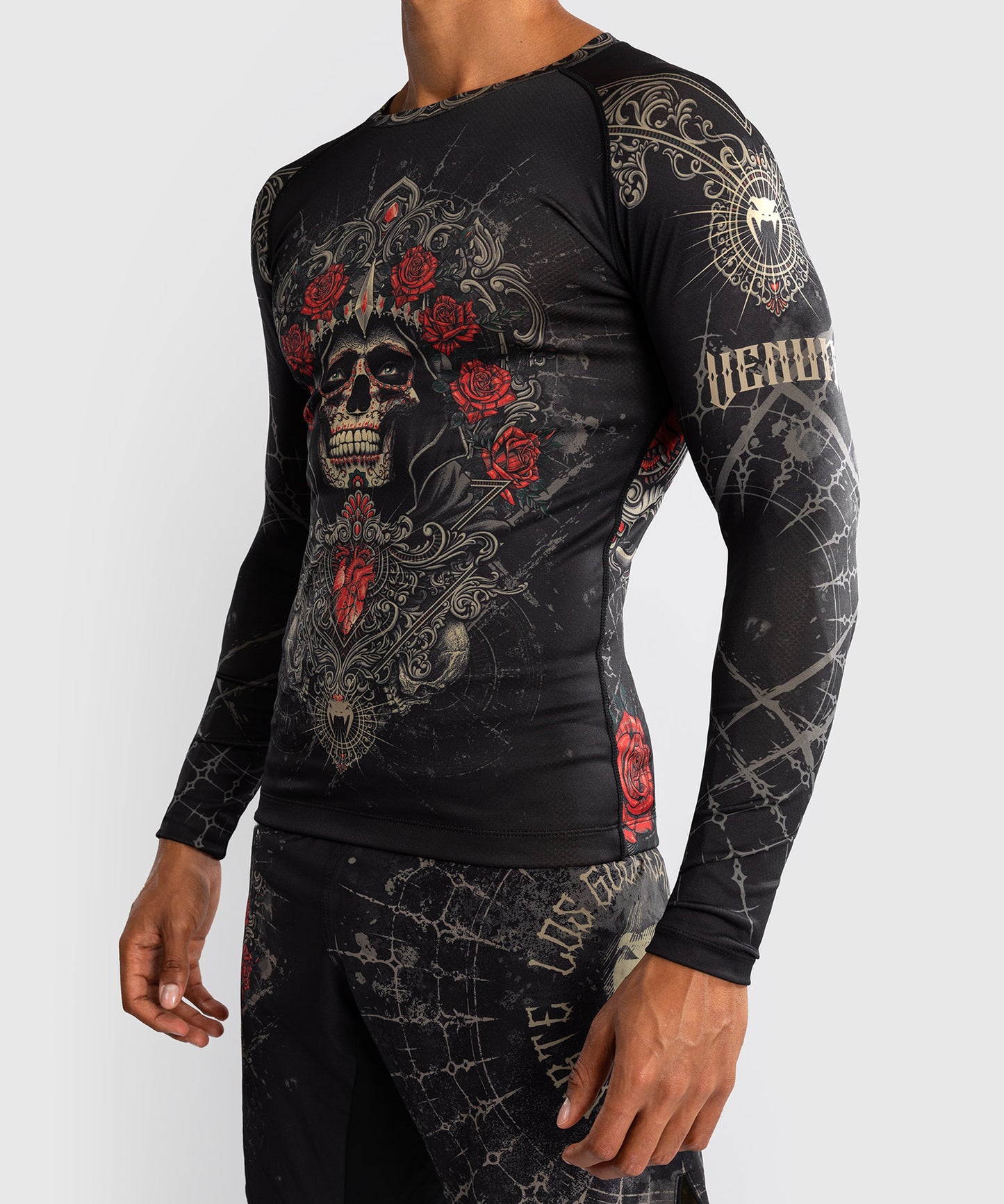 Rashguard à Manches Longues pour Hommes Venum Santa Muerte 5.0 - Noir Profond/Or - product-type_T-Shirts de Compression