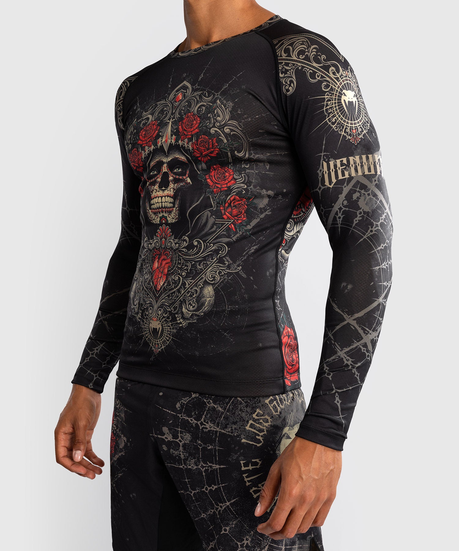 Rashguard à Manches Longues pour Hommes Venum Santa Muerte 5.0 - Noir Profond/Or - product-type_T-Shirts de Compression
