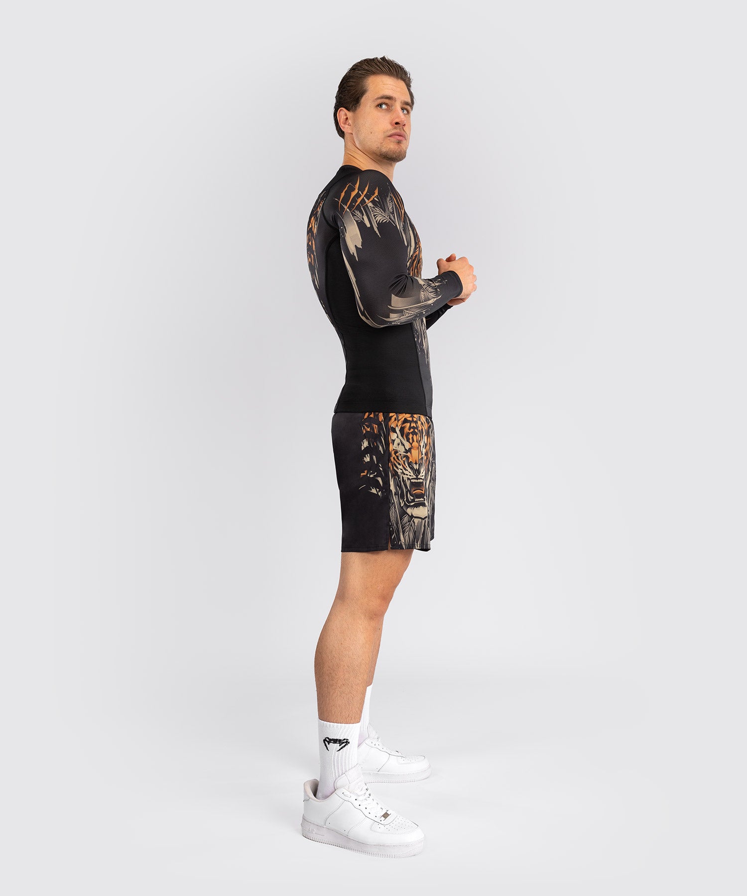 Rashguard à Manches Longues Venum Tiger pour Hommes - Noir/Orange Néon - product-type_T-Shirts de Compression