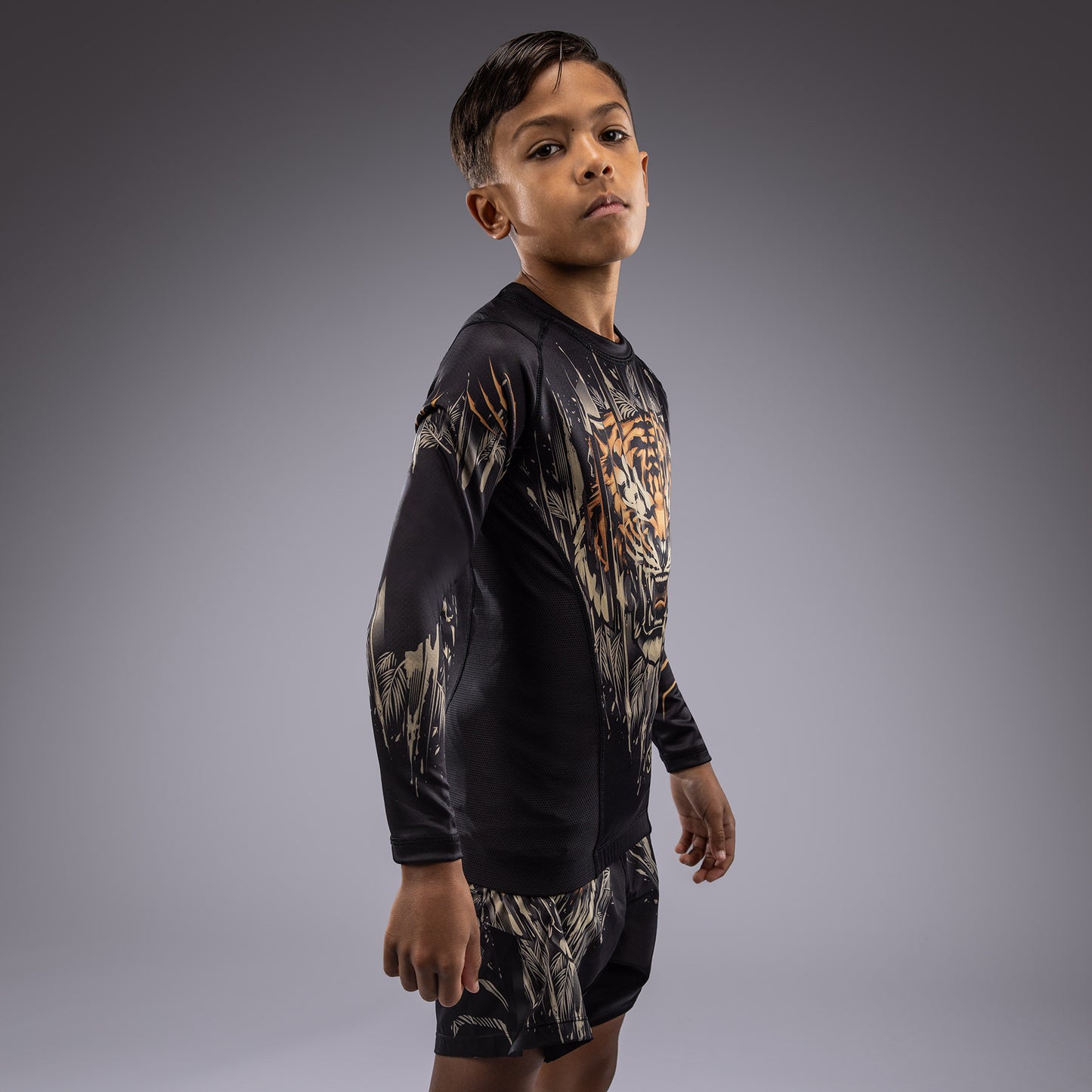Rashguard à Manches Longues Venum Tiger pour Enfants - Noir/Orange Néon - product-type_T-Shirts de Compression