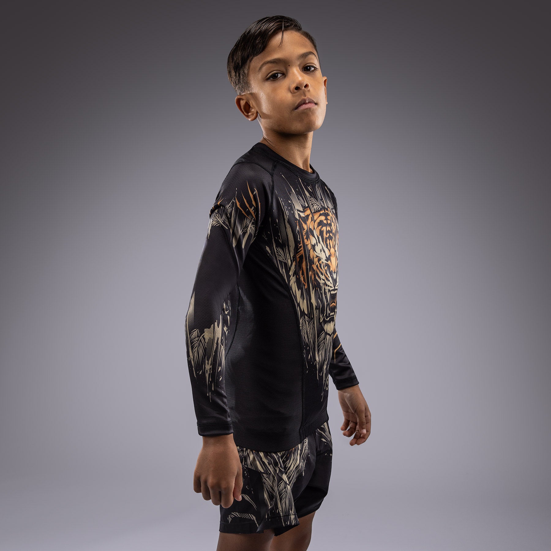 Rashguard à Manches Longues Venum Tiger pour Enfants - Noir/Orange Néon - product-type_T-Shirts de Compression