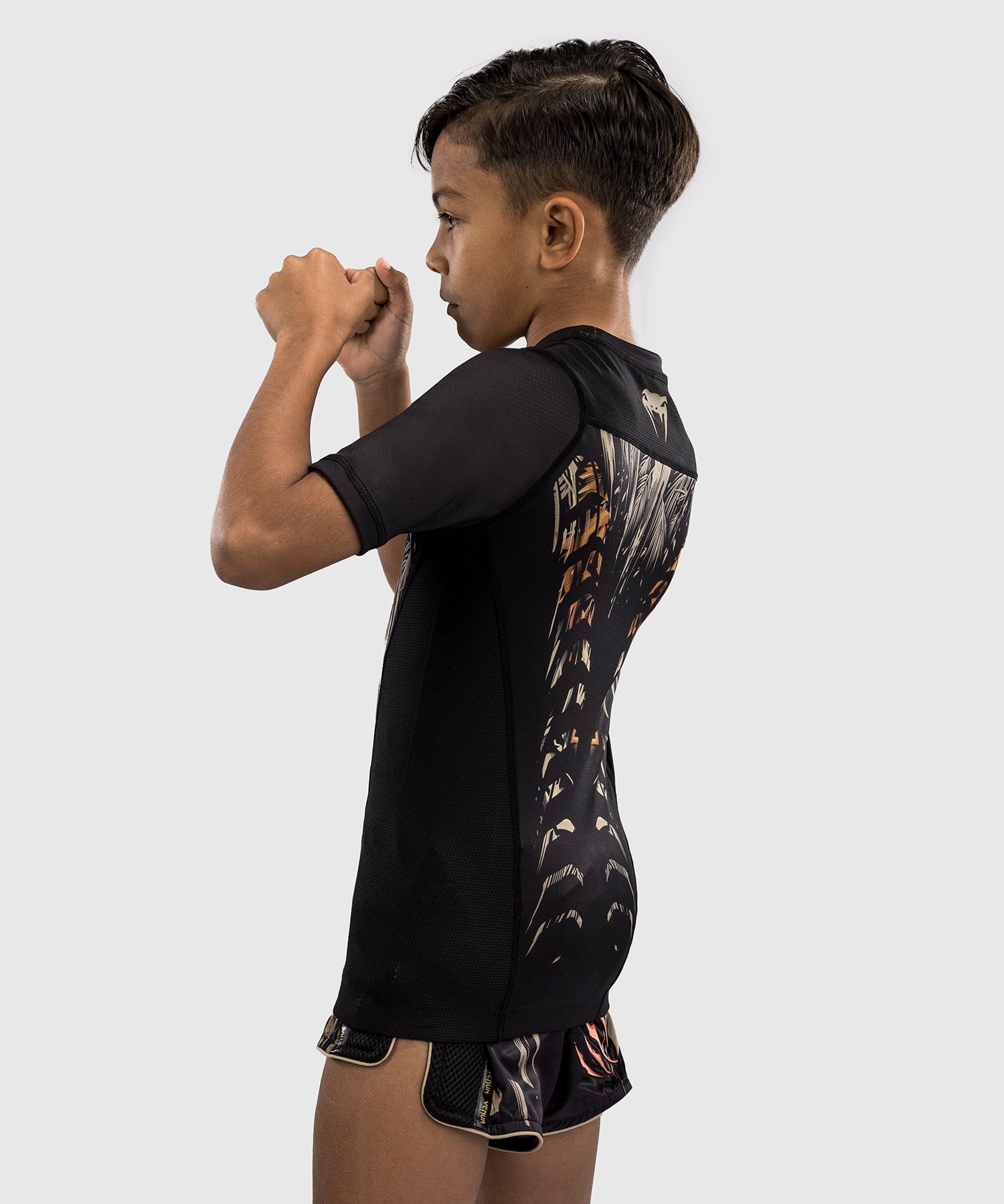 Rashguard à Manches Courtes Venum Tiger pour Enfants - Noir/Orange Néon - product-type_T-Shirts de Compression